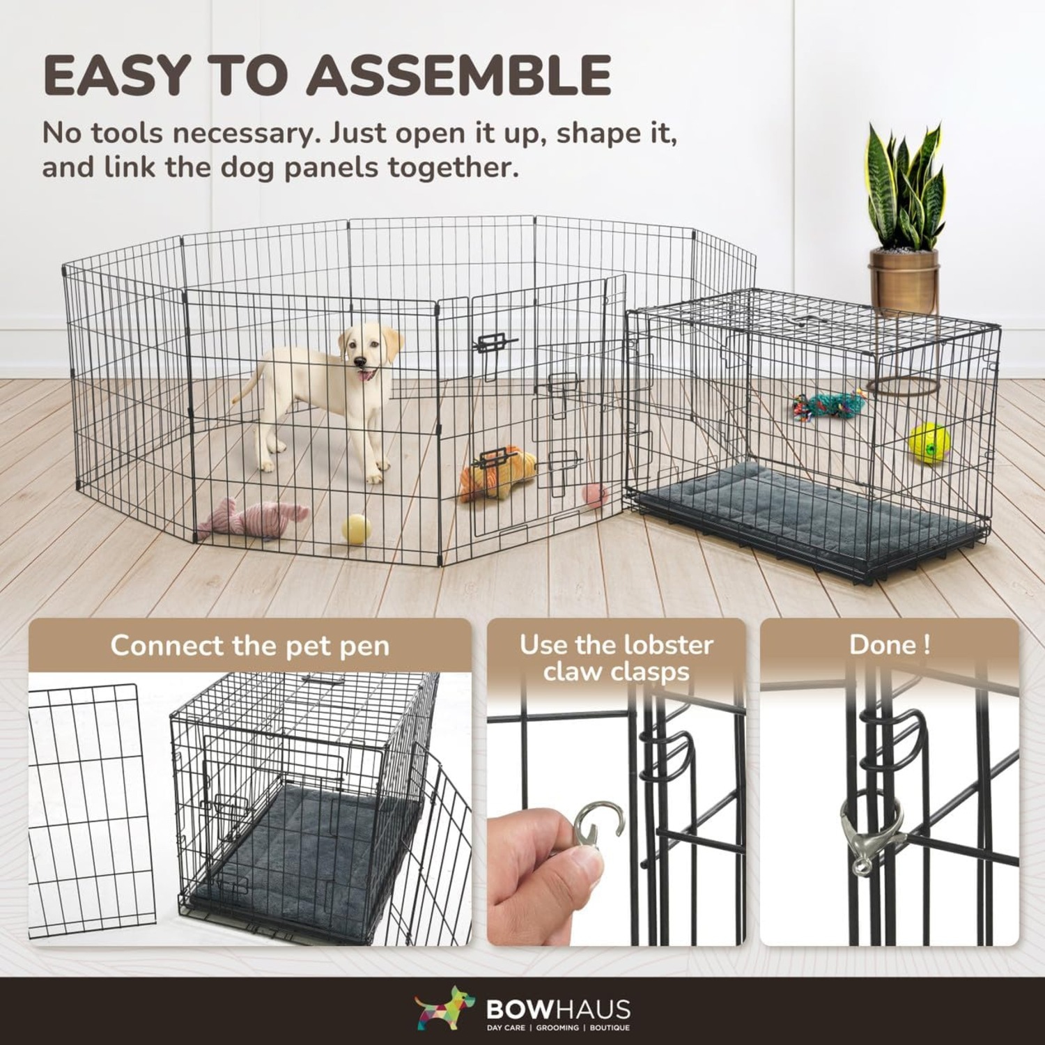 CAPHAUS Foldable Outdoor/Indoor Pet Playpen with Gate, Available in 30 Inch Height Metal Portable Kennel, Heavy-Duty Exercise Fence Cage 8 Panels for