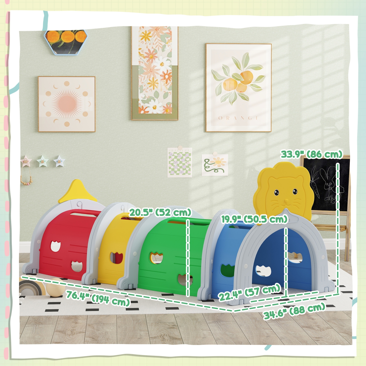 Qaba – Tunnel pour les enfants à ramper, Lion Design – Structure de jeu Tunnel intérieur et extérieur pour jouets d'escalade pour 3-6 ans,