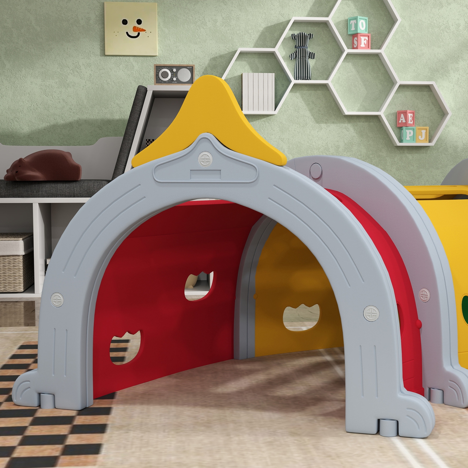 Qaba – Tunnel pour les enfants à ramper, Lion Design – Structure de jeu Tunnel intérieur et extérieur pour jouets d'escalade pour 3-6 ans,