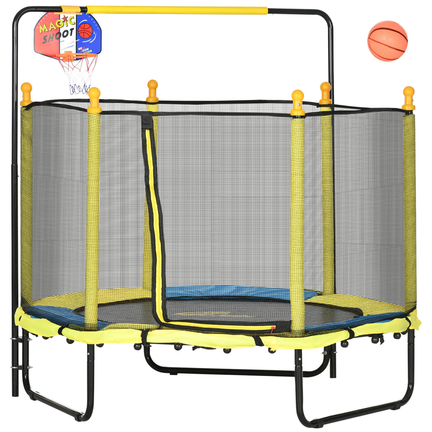 Trampoline de 55&nbsp;po pour enfants de Qaba, trampoline d'intérieur extérieur pour tout-petit 47,2&nbsp;po-55,1&nbsp;poH avec filet de sécurité,