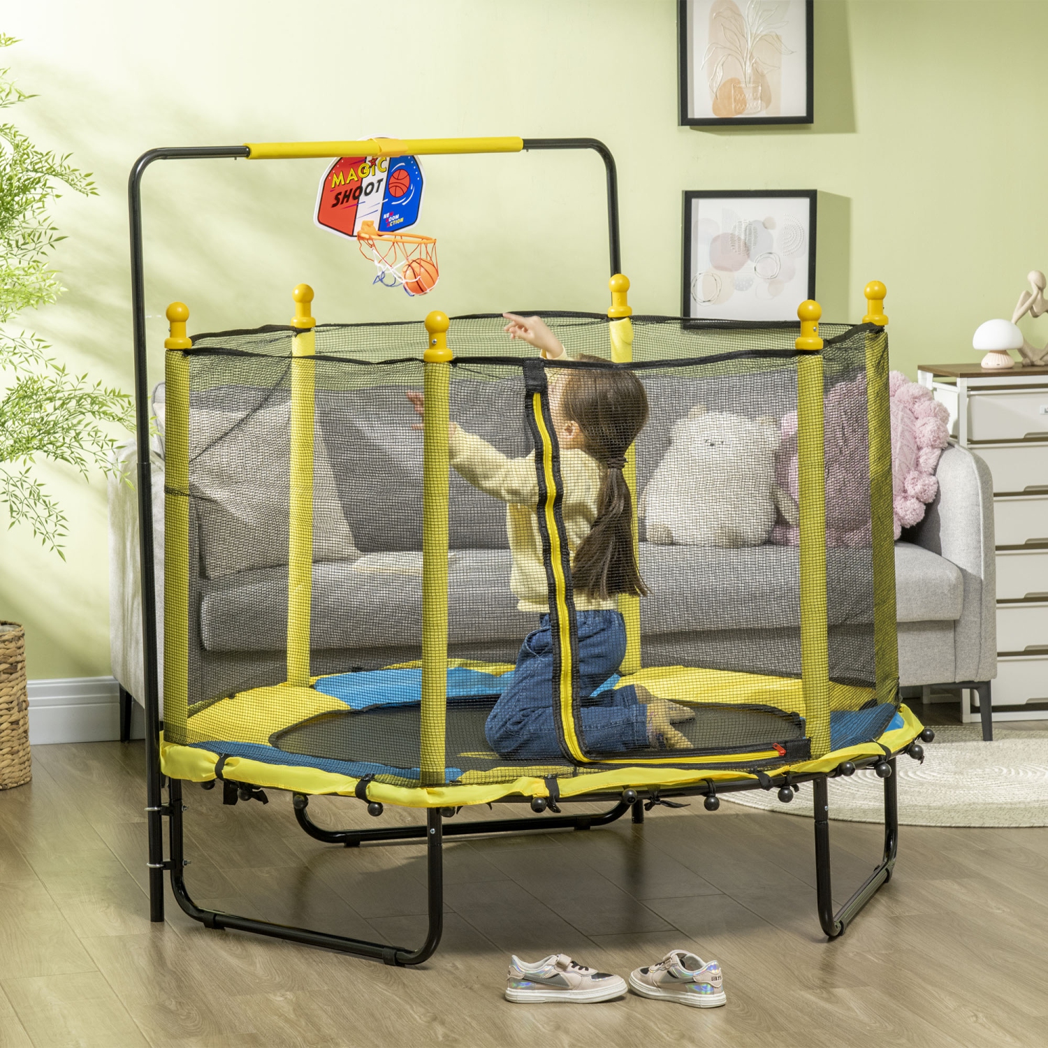 Trampoline de 55&nbsp;po pour enfants de Qaba, trampoline d'intérieur extérieur pour tout-petit 47,2&nbsp;po-55,1&nbsp;poH avec filet de sécurité,