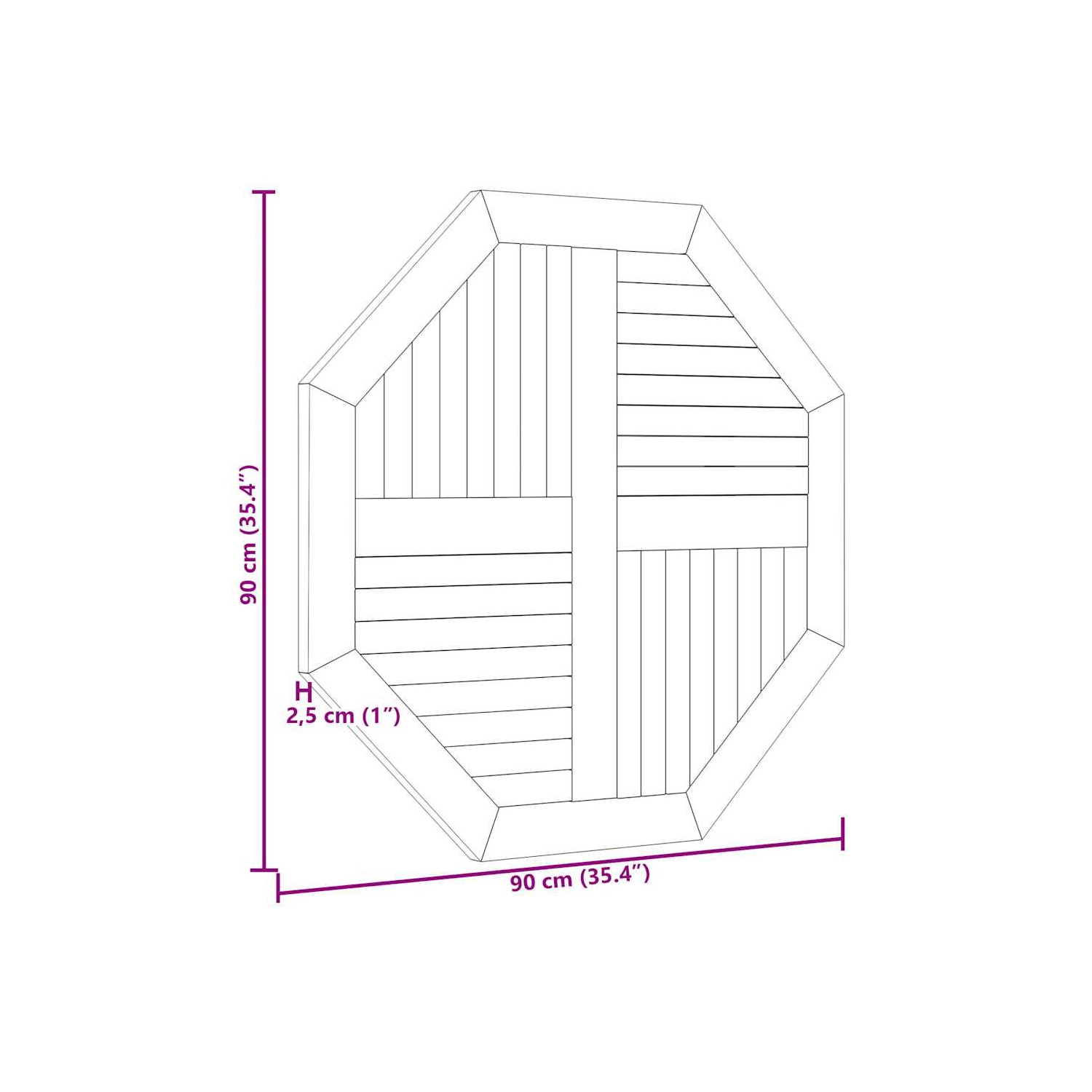Surface de table vidaXL 90x90x2.5&nbsp;cm Teck de bois massif octogonal