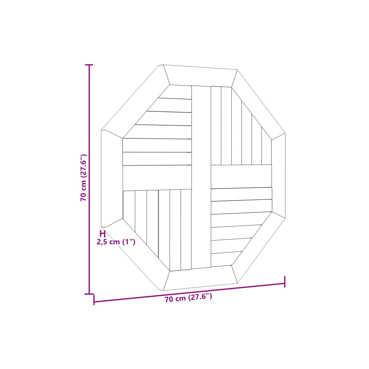 vidaXL Table Top 70x70x2.5 cm Octagonal Solid Wood Teak