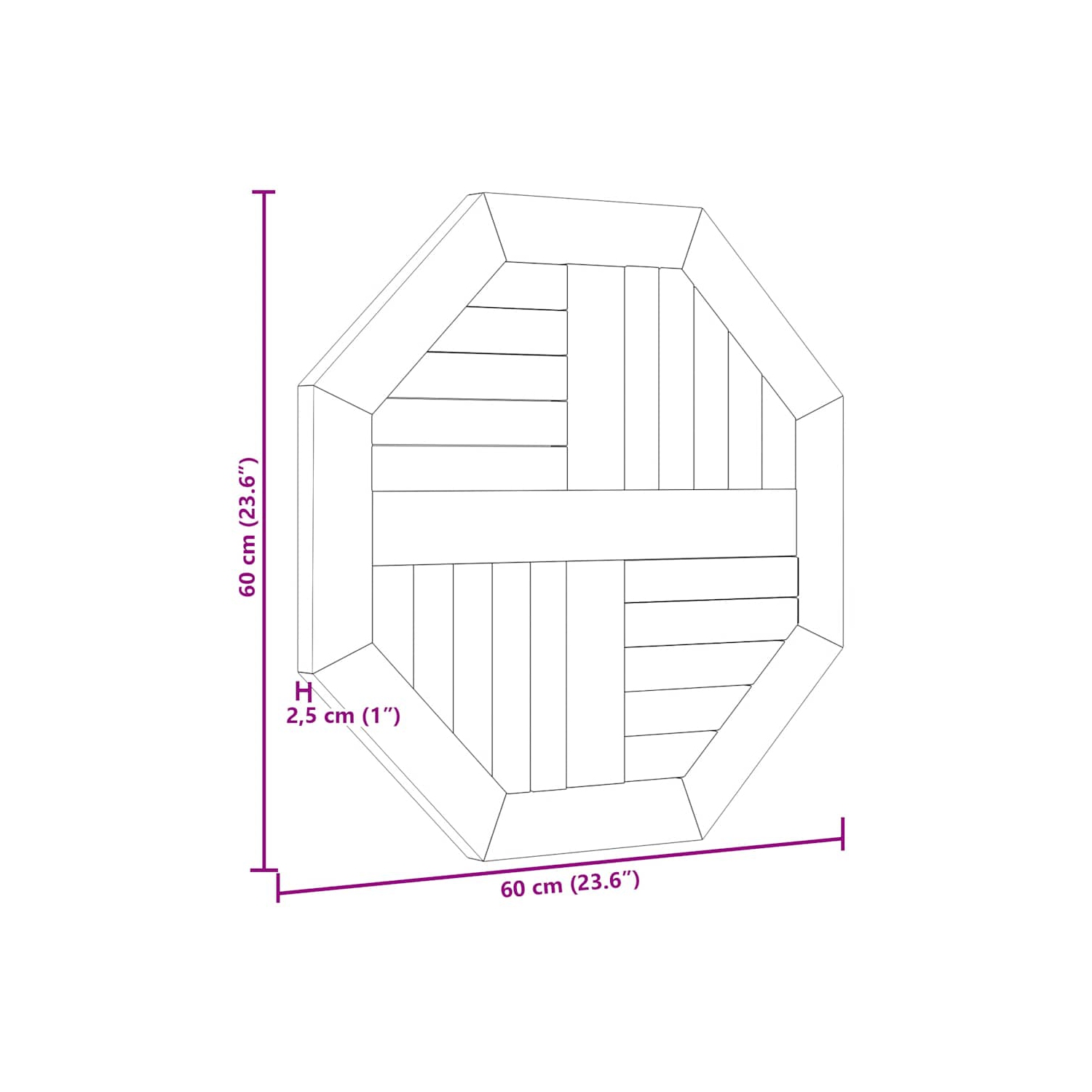 VidaXL Dessus de table 60x60x2.5&nbsp;cm en teck massif octogonal