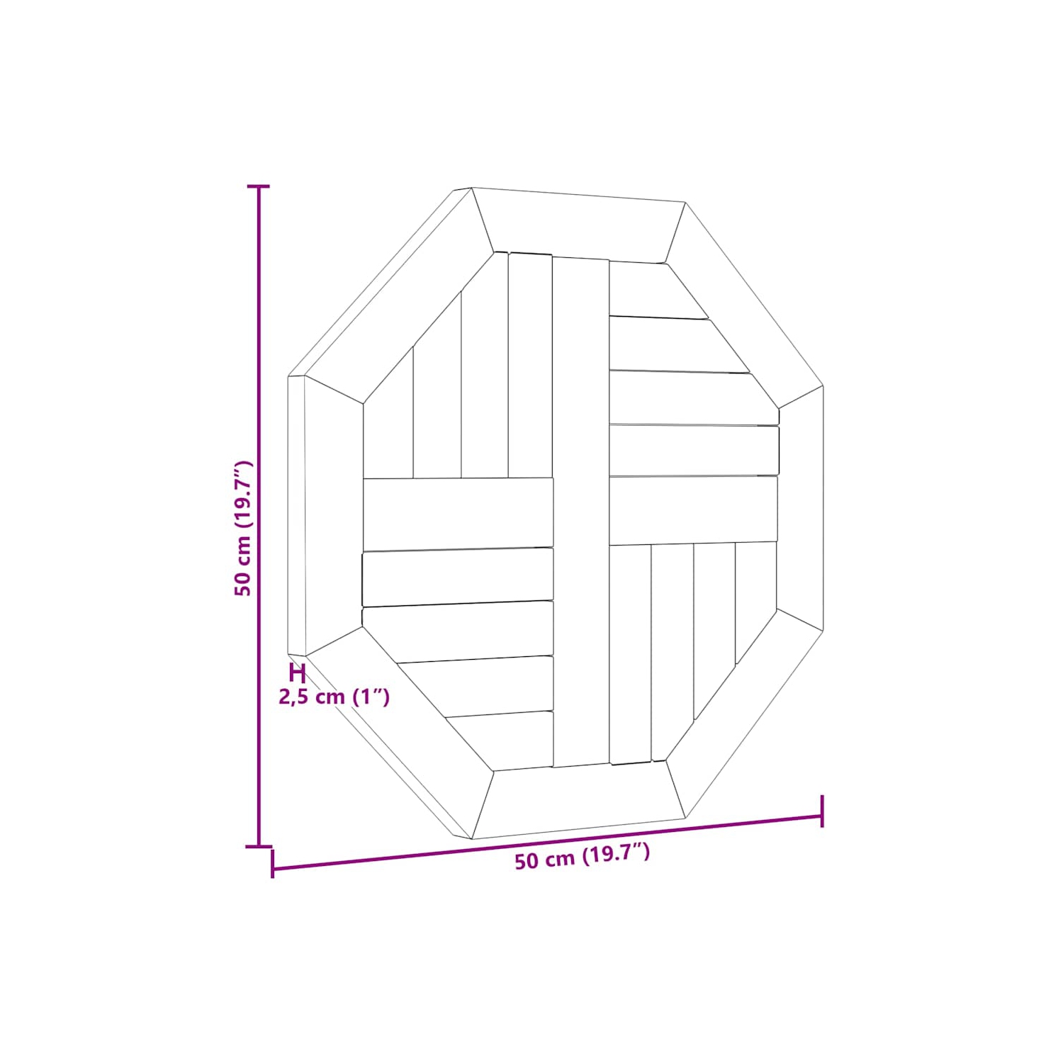 VidaXL Dessus de table 50x50x2.5&nbsp;cm Teck de bois massif octogonal