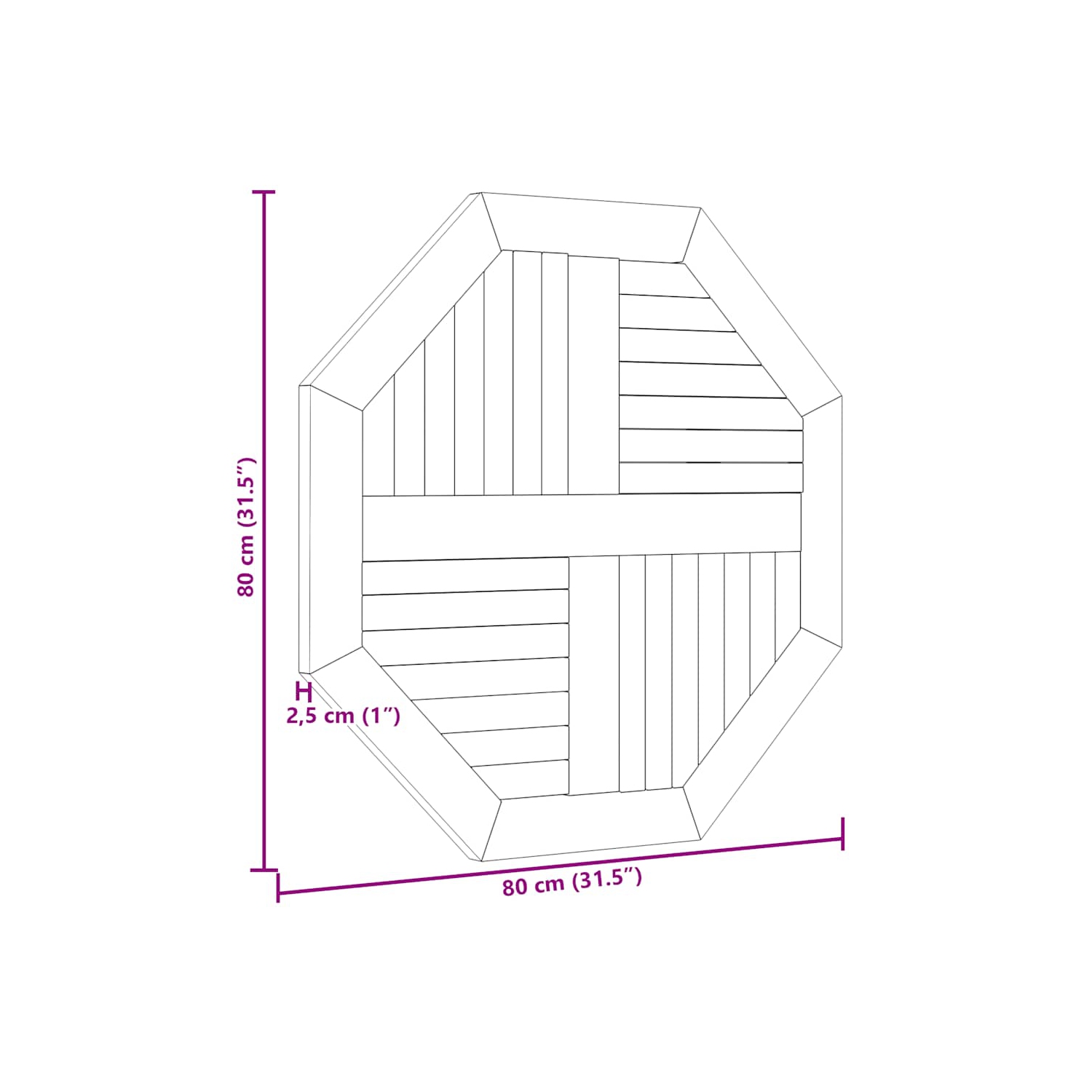 VidaXL Dessus de table 80x80x2.5&nbsp;cm Teck de bois massif octogonal