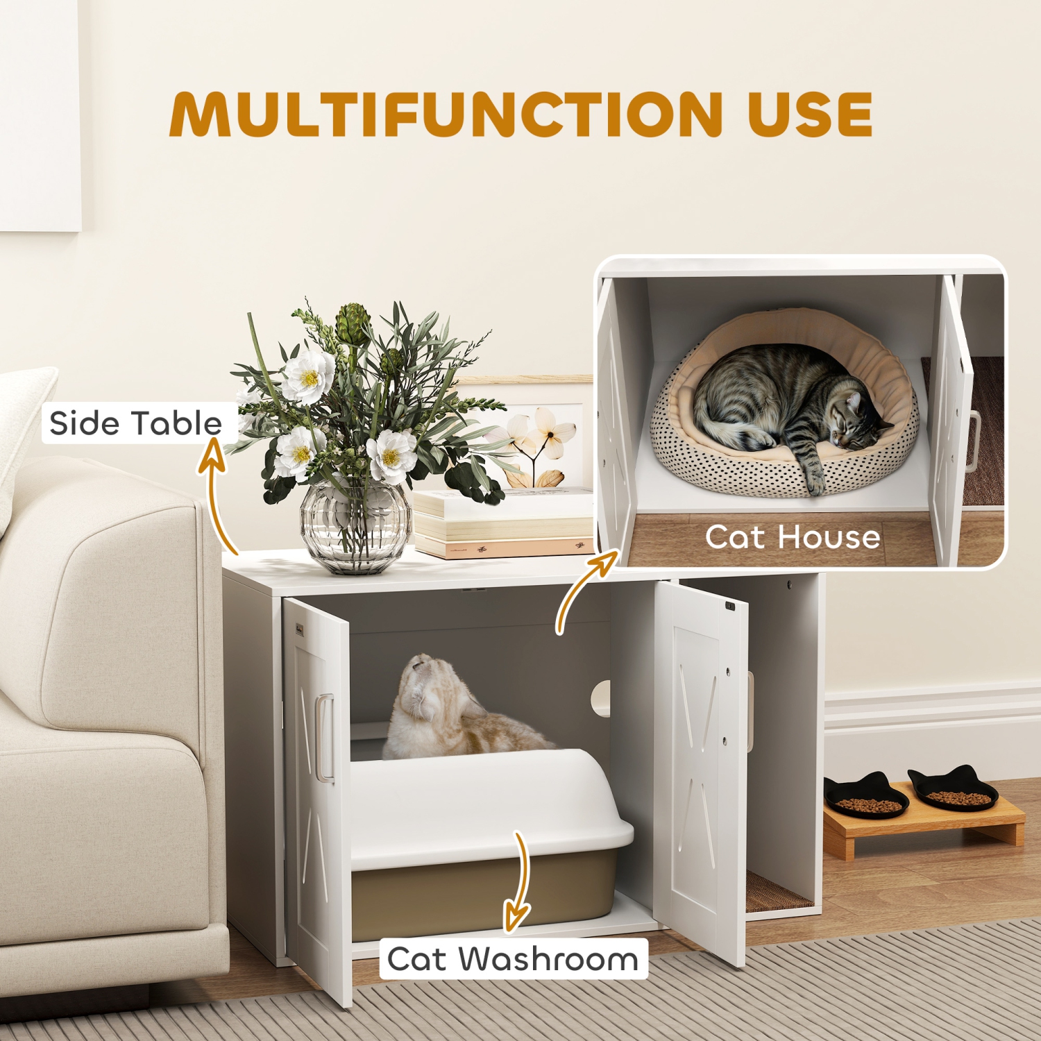 PawHut – Armoire à litière pour chats, meuble caché pour litière pour chats avec plateau à gratter, table d'extrémité pour la maison pour chats et