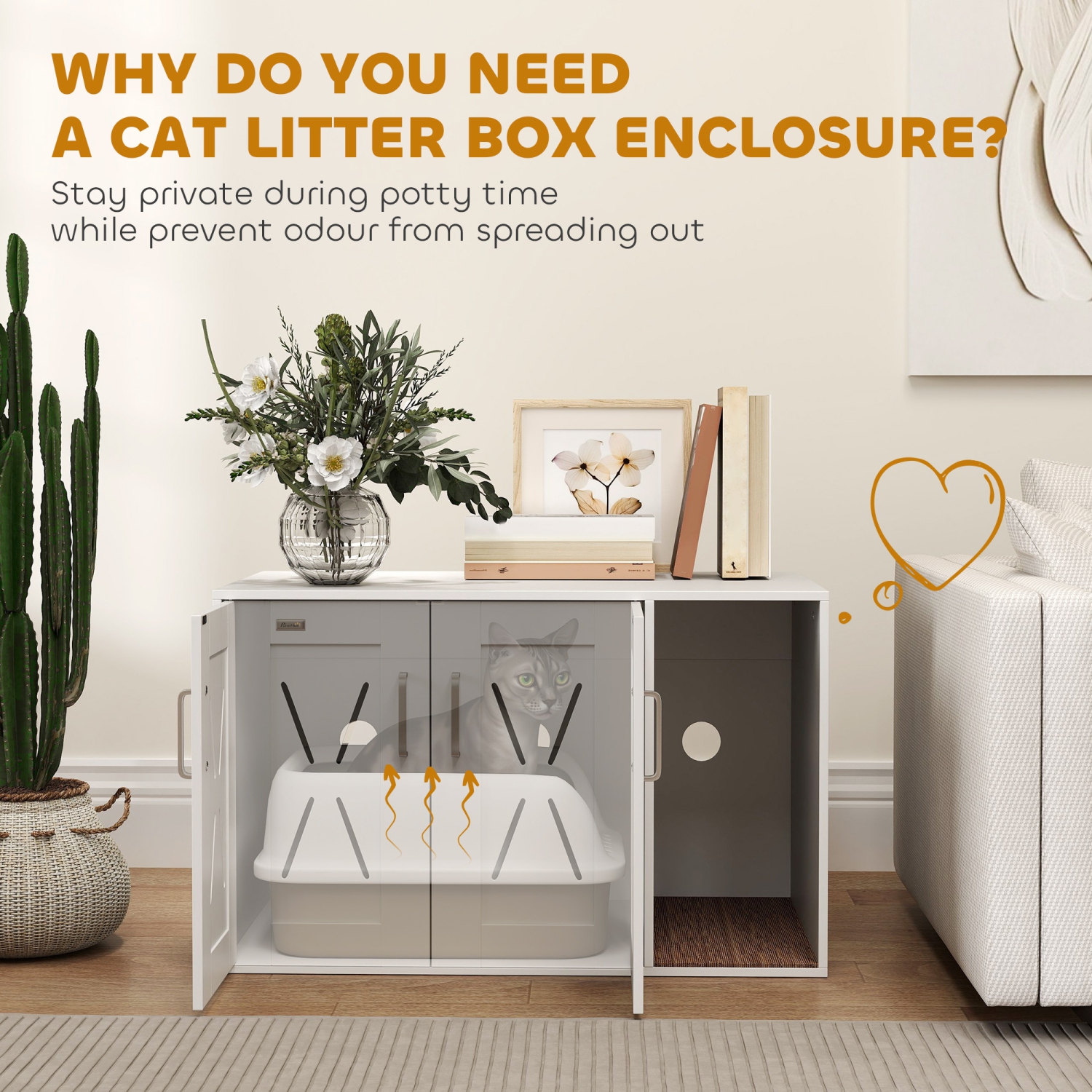 PawHut – Armoire à litière pour chats, meuble caché pour litière pour chats avec plateau à gratter, table d'extrémité pour la maison pour chats et