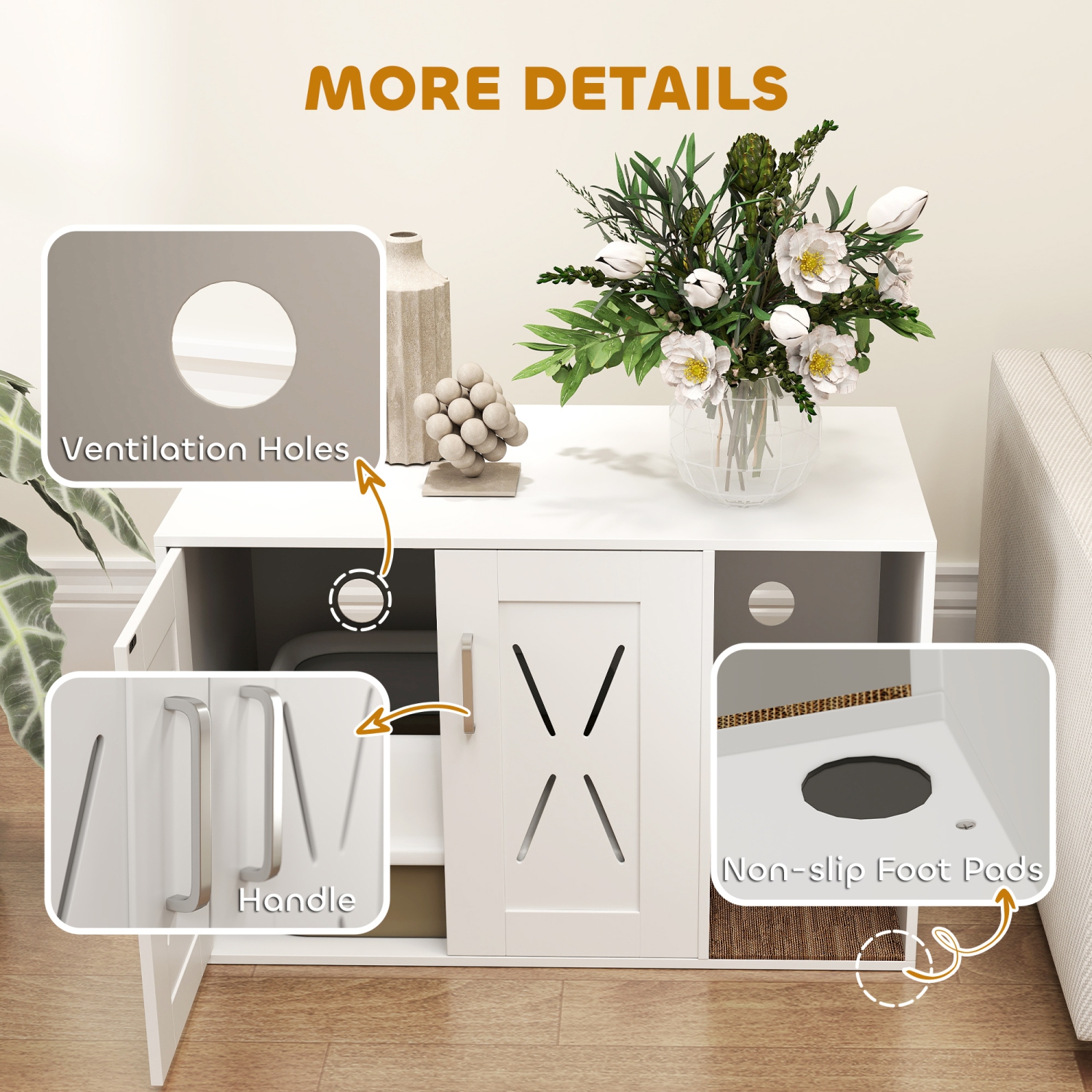 PawHut – Armoire à litière pour chats, meuble caché pour litière pour chats avec plateau à gratter, table d'extrémité pour la maison pour chats et