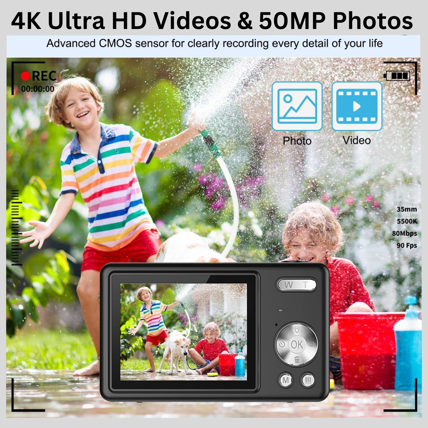 MAKATA Kid's 4K Digital Camera and Video Recorder 48MP 16X Zoom 1080P HD Vlogging Point and Shoot Camera 32GB Memory Card, Gift for Kids, Teens,