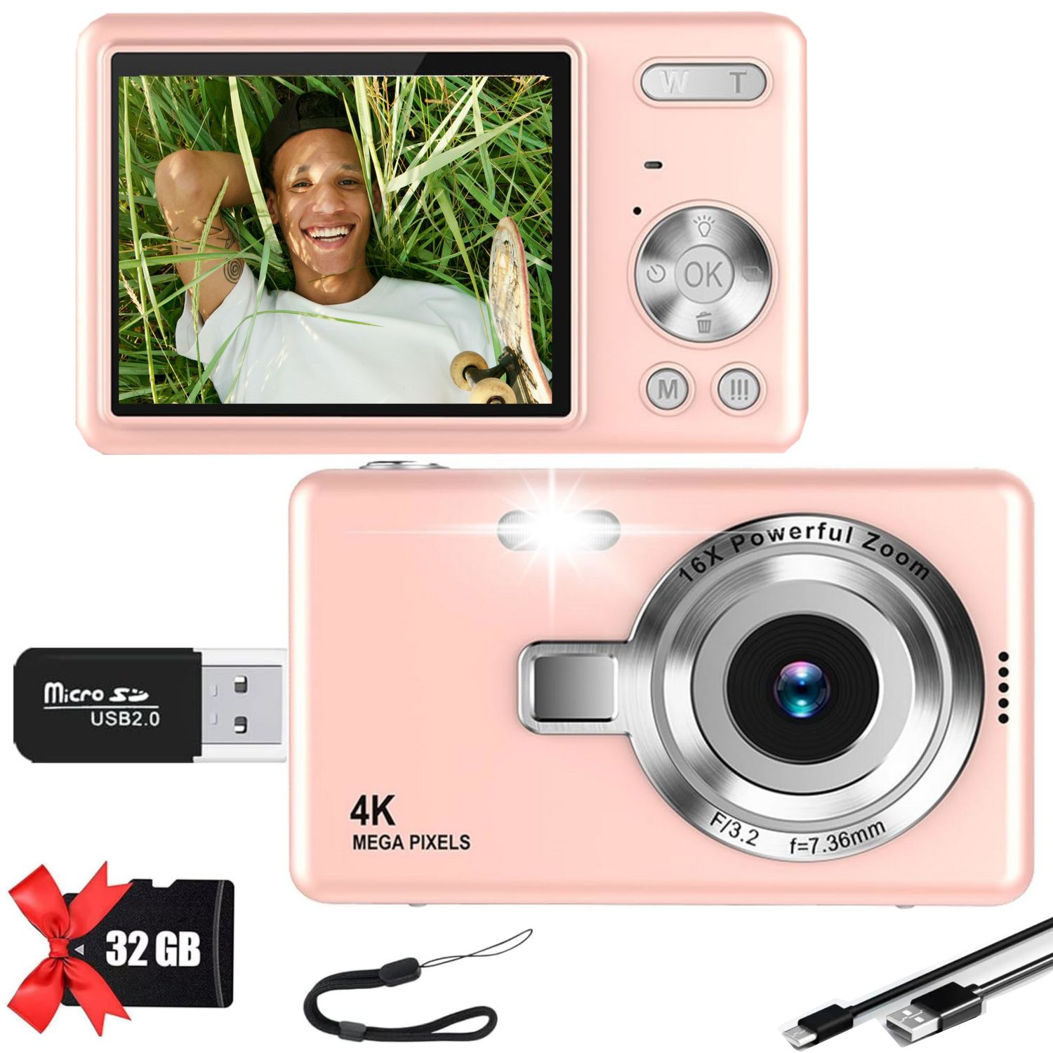 MAKATA Kid's 4K Digital Camera and Video Recorder 48MP 16X Zoom 1080P HD Vlogging Point and Shoot Camera 32GB Memory Card, Gift for Kids, Teens,