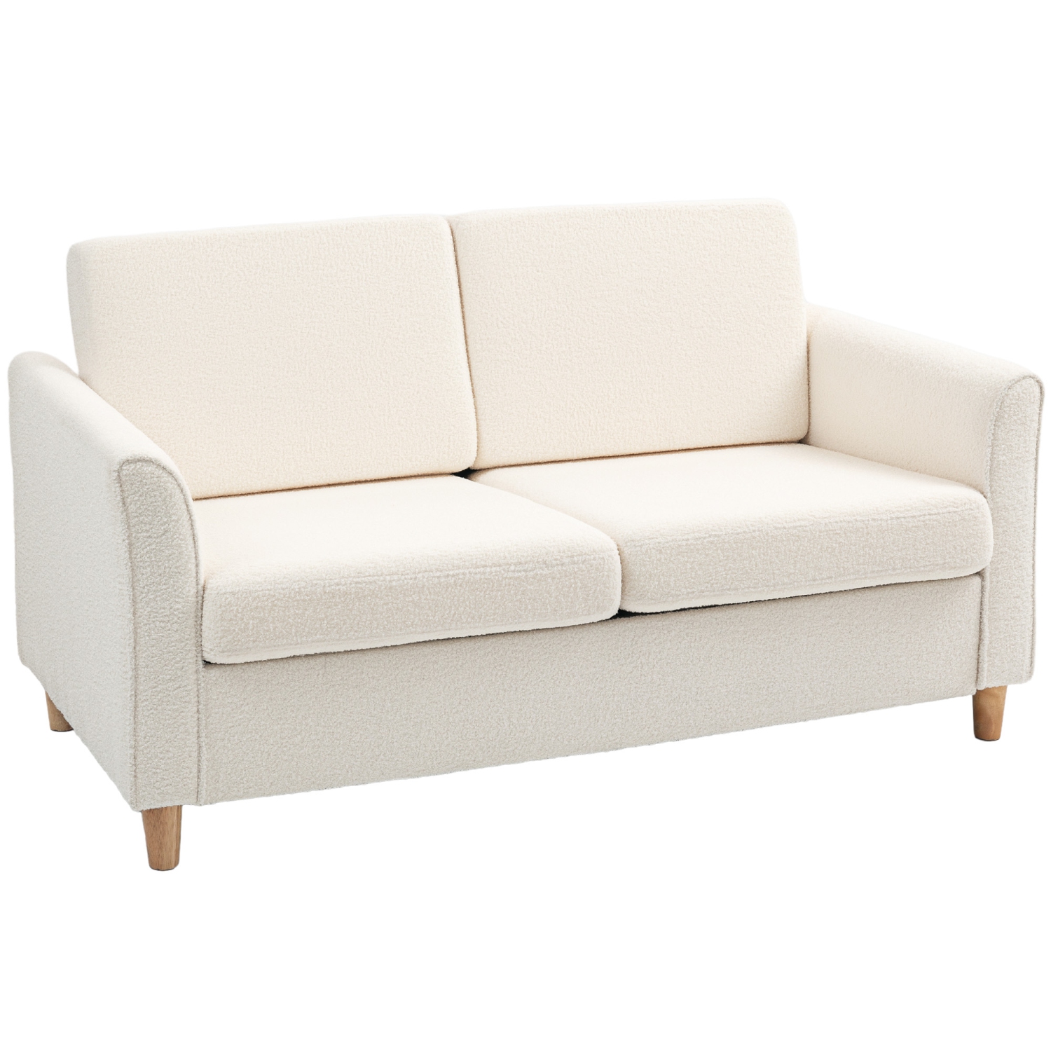 HOMCOM – Causeuse 56&nbsp;po, canapé 2 places rembourré avec accoudoirs et pattes en bois pour le salon, la chambre à coucher, blanc crème