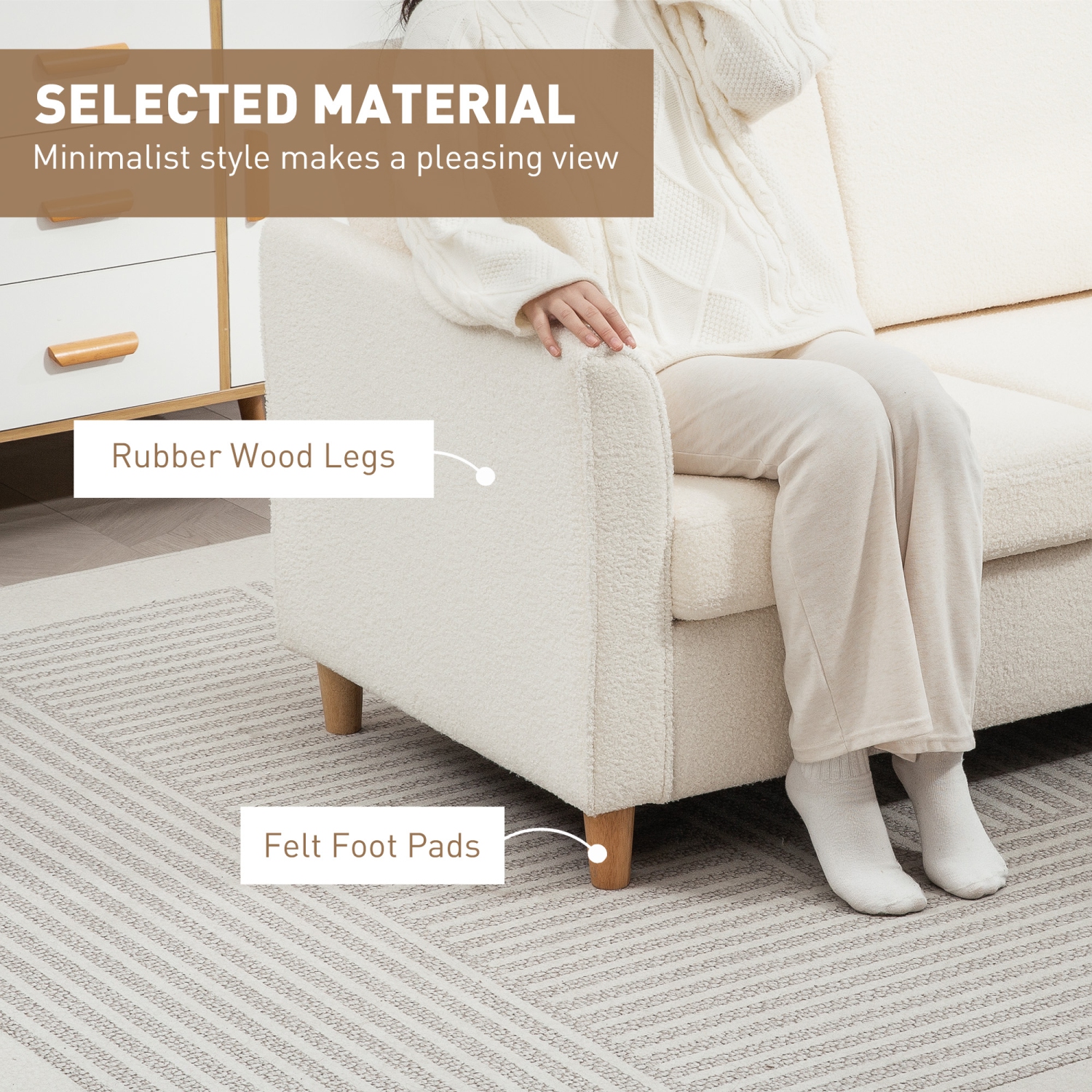 HOMCOM – Causeuse 56&nbsp;po, canapé 2 places rembourré avec accoudoirs et pattes en bois pour le salon, la chambre à coucher, blanc crème