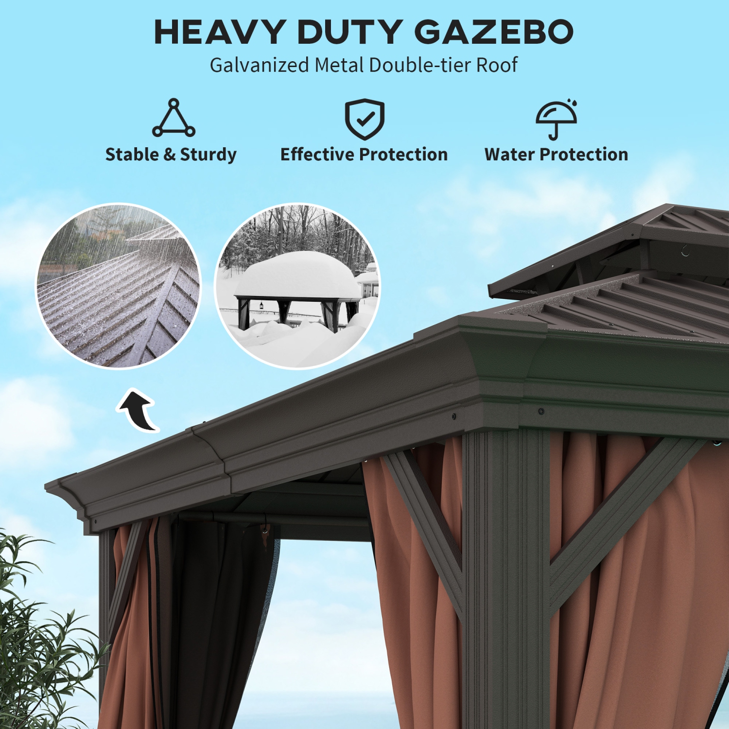 Outsunny 10' x 12' Hardtop Gazebo Canopy with Galvanized Steel Roof, Aluminum Frame, Permanent Gazebo with Netting and Curtains for Patio, Garden,