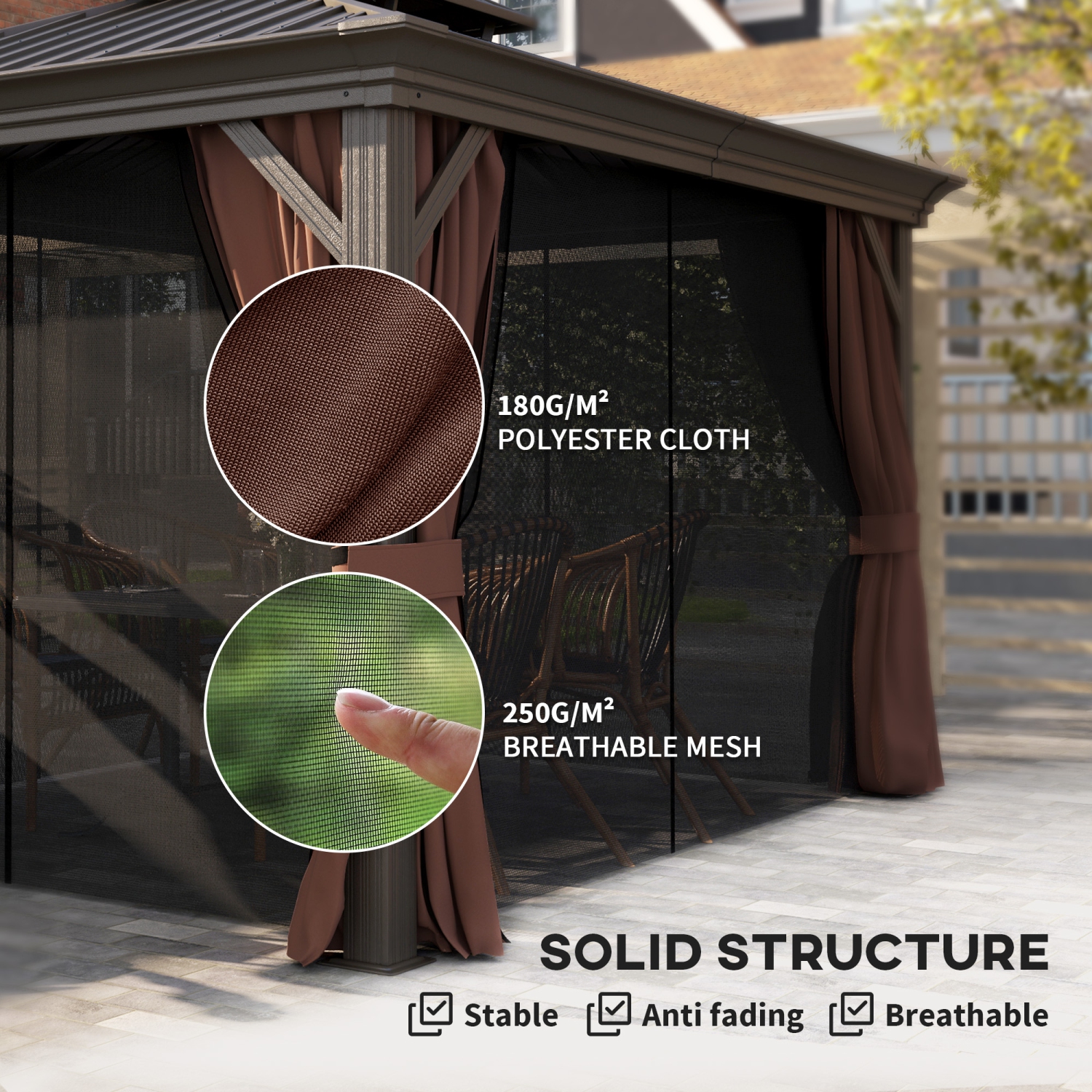 Outsunny 10' x 12' Hardtop Gazebo Canopy with Galvanized Steel Roof, Aluminum Frame, Permanent Gazebo with Netting and Curtains for Patio, Garden,