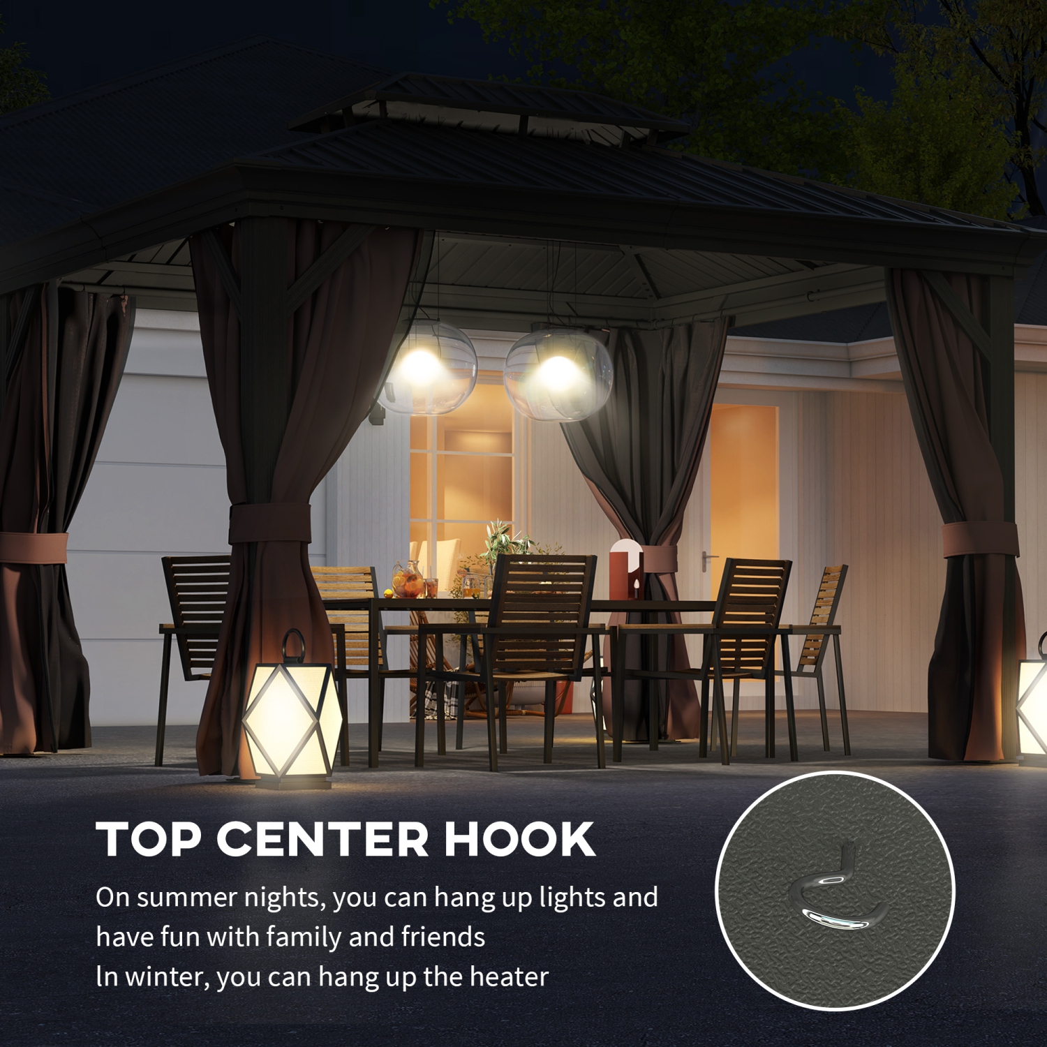 Outsunny 10' x 12' Hardtop Gazebo Canopy with Galvanized Steel Roof, Aluminum Frame, Permanent Gazebo with Netting and Curtains for Patio, Garden,