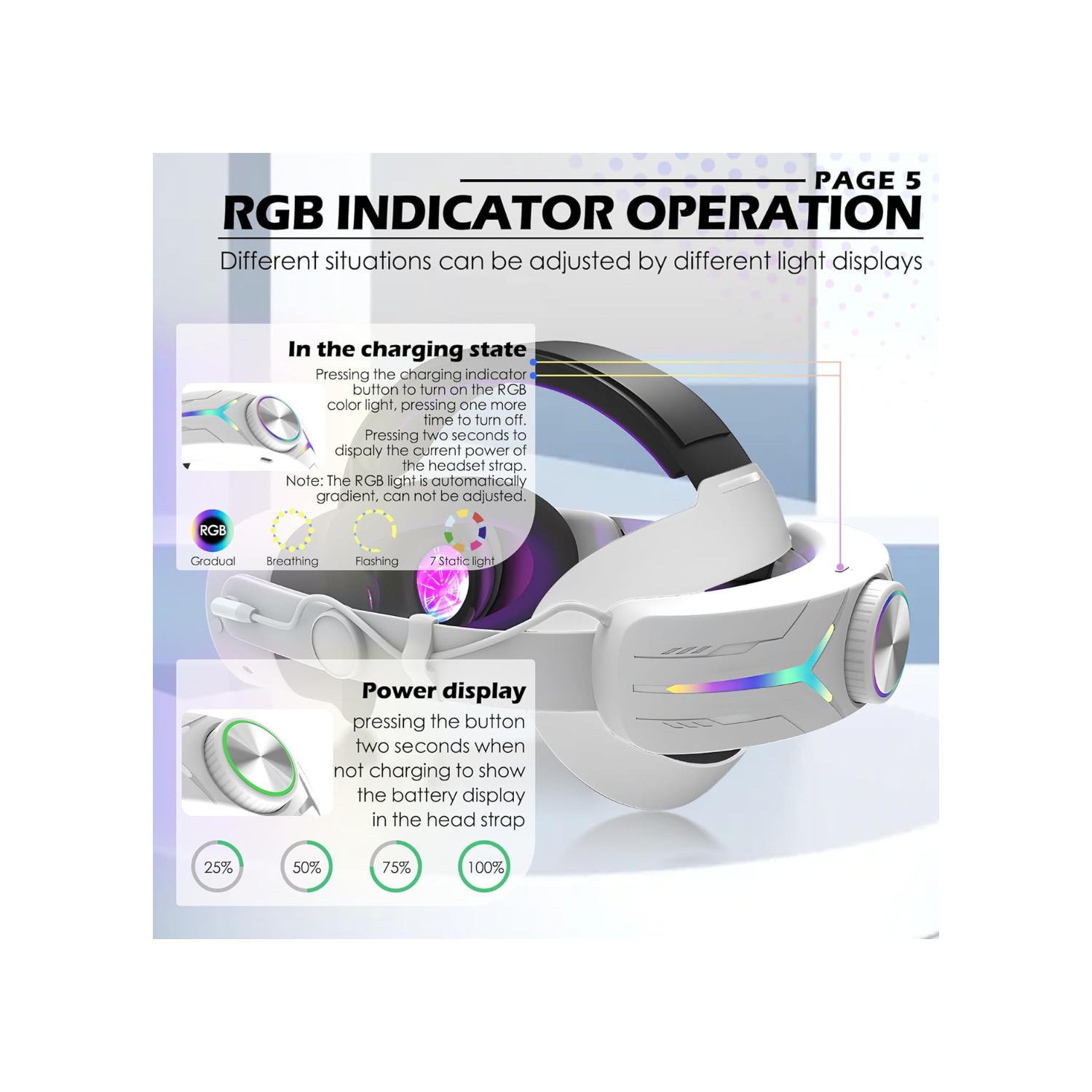 Head Strap Accessories Compatible for Quest 3S with Extended 12000mah Battery Pack, PD Fast Charging 9V 2A Extended Gaming Time with RGB Light