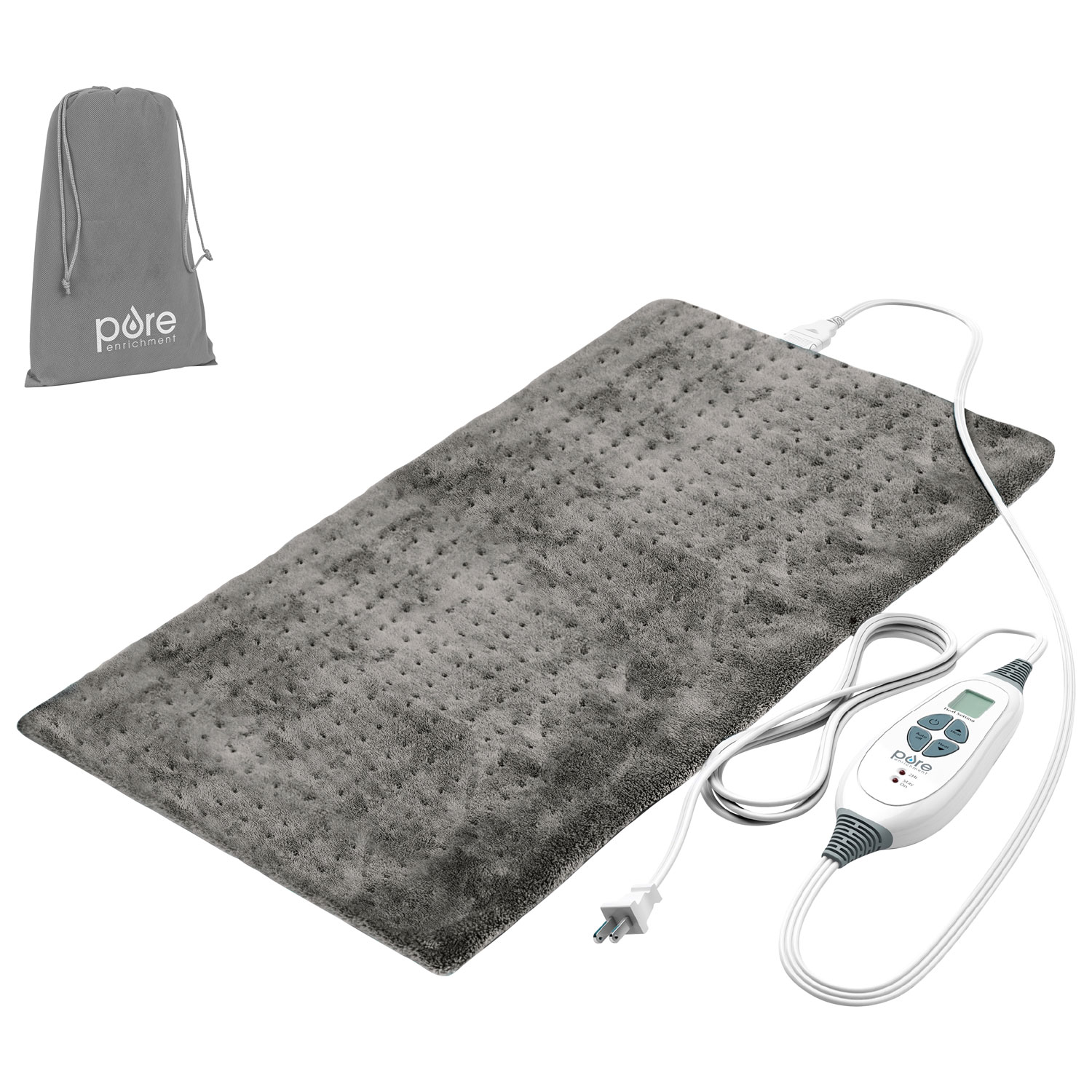 PureRelief Deluxe Plush Heating Pad - Grey