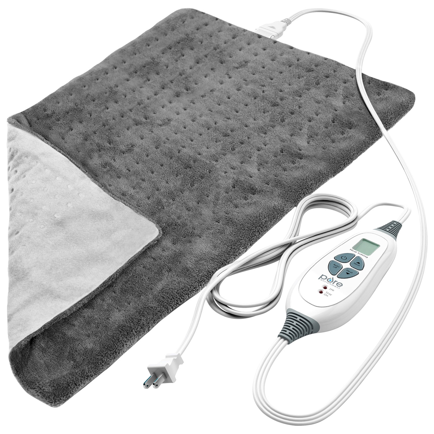 PureRelief Deluxe Plush Heating Pad - Grey