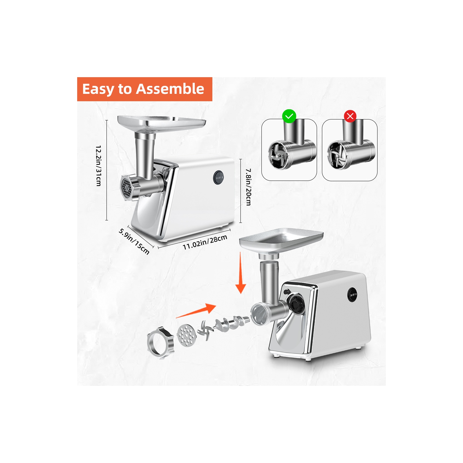 axGear Electric Meat Grinder Sausage Maker Stuffer Beef Pork Stainless Food Mincer