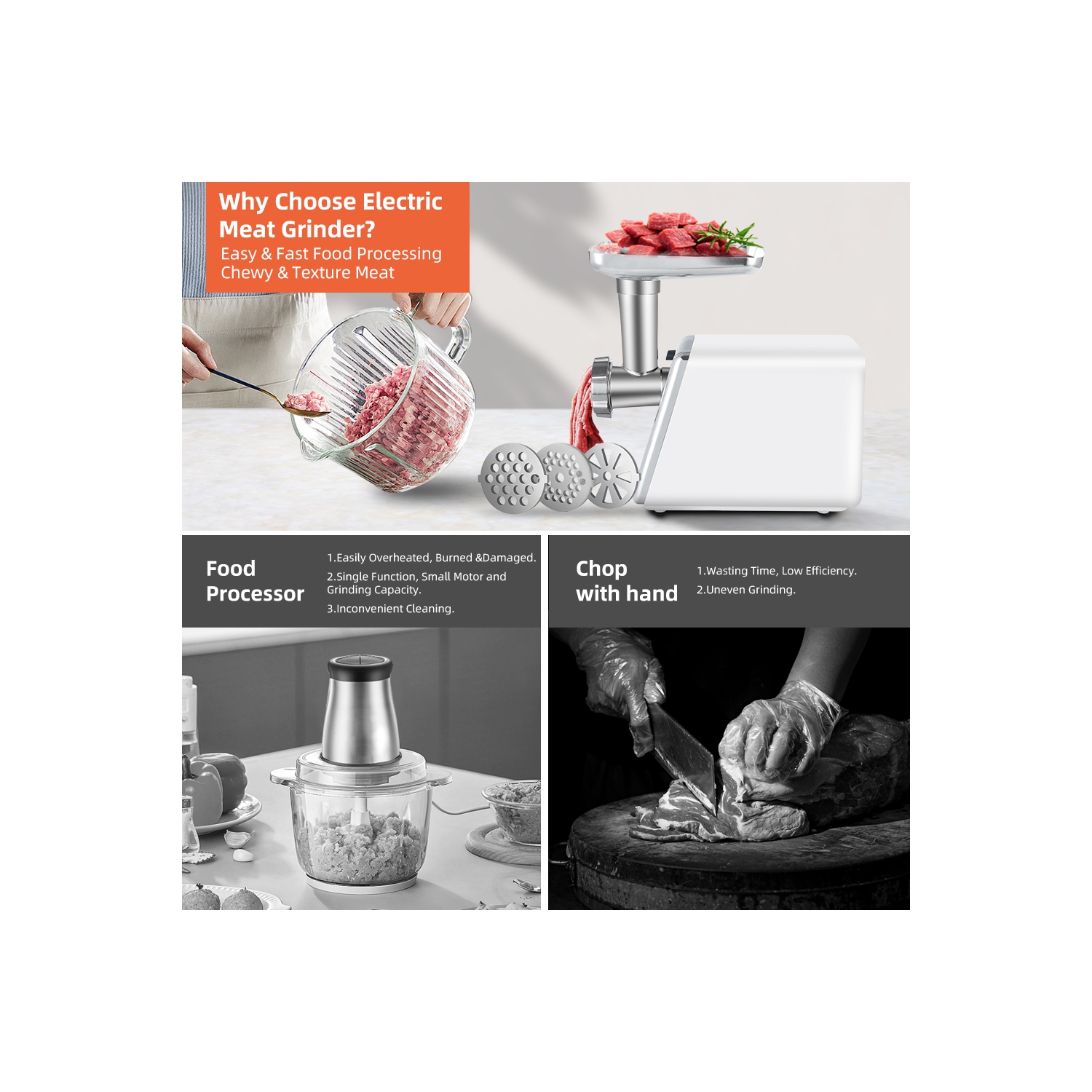 axGear Electric Meat Grinder Sausage Maker Stuffer Beef Pork Stainless Food Mincer