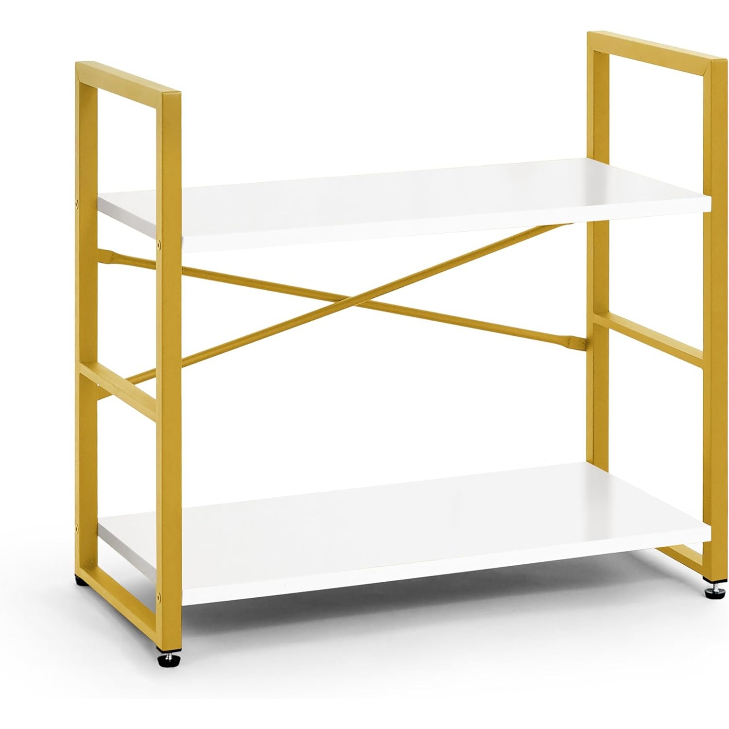 CAPHAUS 2 Tier Small Bookshelf, 24 Inch Width Free Standing Shelf, Bookcase Shelf Storage Organizer, Industrial Book Shelves, White Wooden Shelves &