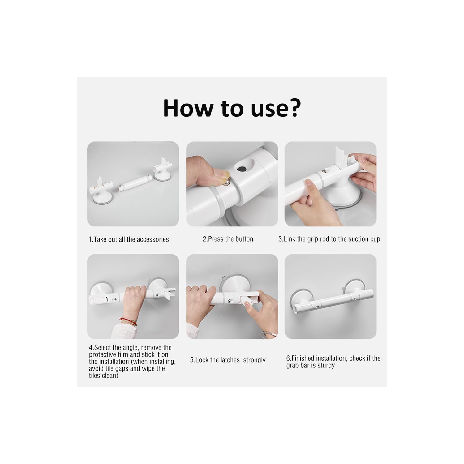 Barre d'appui axGear avec ventouse, poignée de salle de bain, main courante de 14&nbsp;po