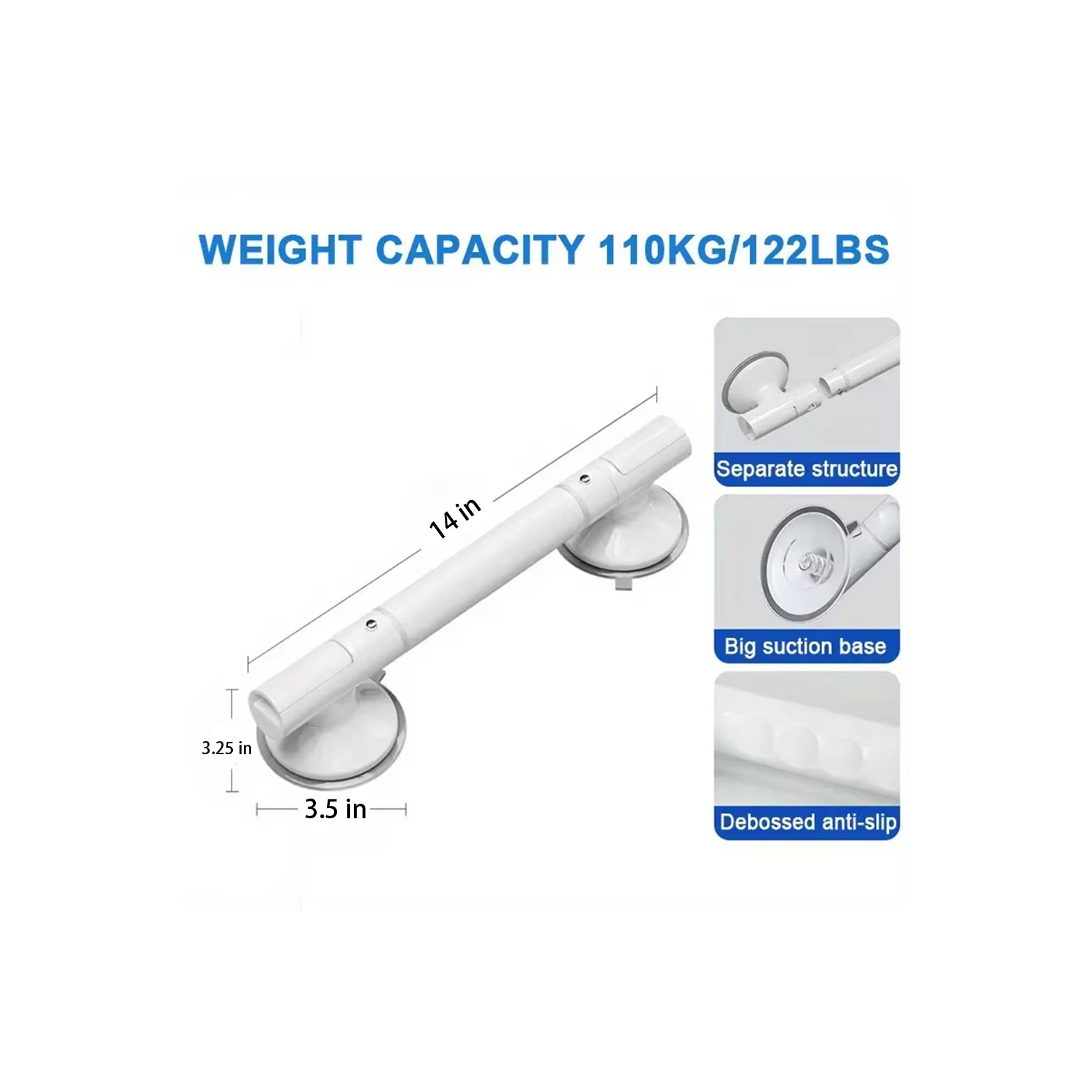 Barre d'appui axGear avec ventouse, poignée de salle de bain, main courante de 14&nbsp;po