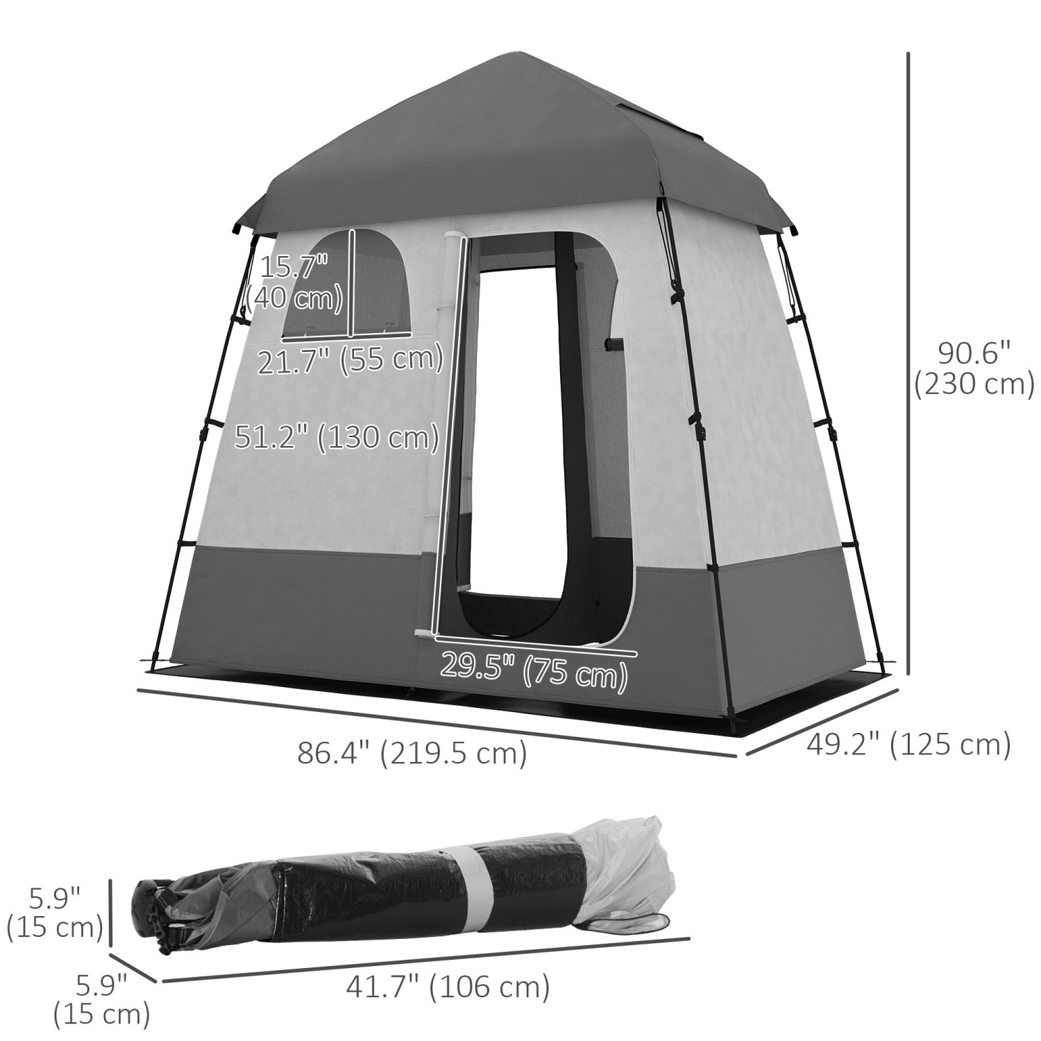 Outsunny Pop Up Shower Tent for Camping with 2 Rooms, Outdoor Portable Changing Tent Privacy Enclosure with Shower Bag, Hook, Floor and Carrying Bag,