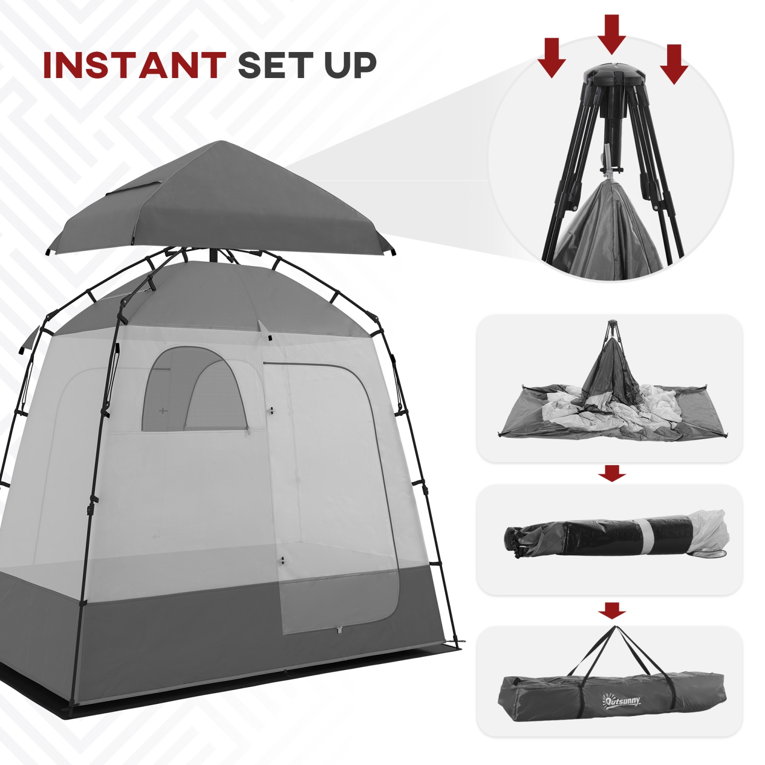 Outsunny Pop Up Shower Tent for Camping with 2 Rooms, Outdoor Portable Changing Tent Privacy Enclosure with Shower Bag, Hook, Floor and Carrying Bag,