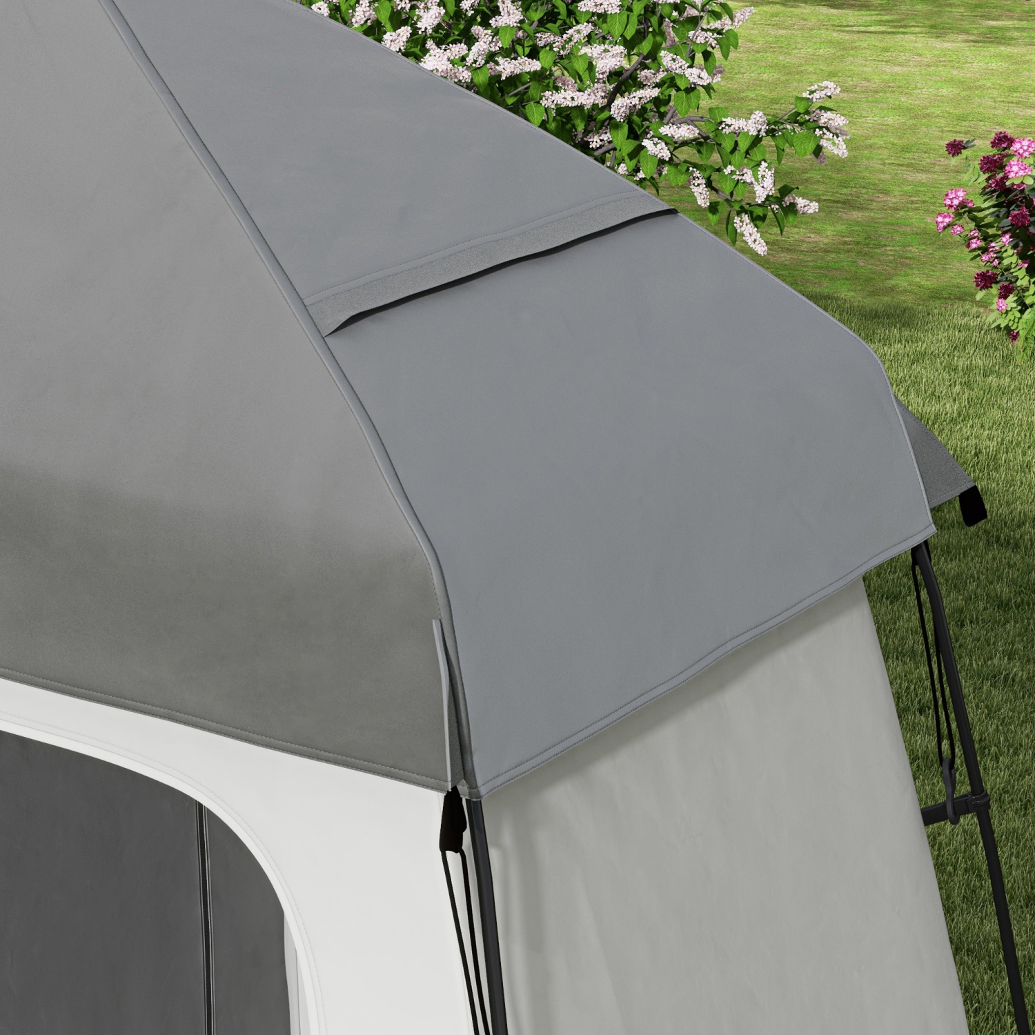 Outsunny Pop Up Shower Tent for Camping with 2 Rooms, Outdoor Portable Changing Tent Privacy Enclosure with Shower Bag, Hook, Floor and Carrying Bag,