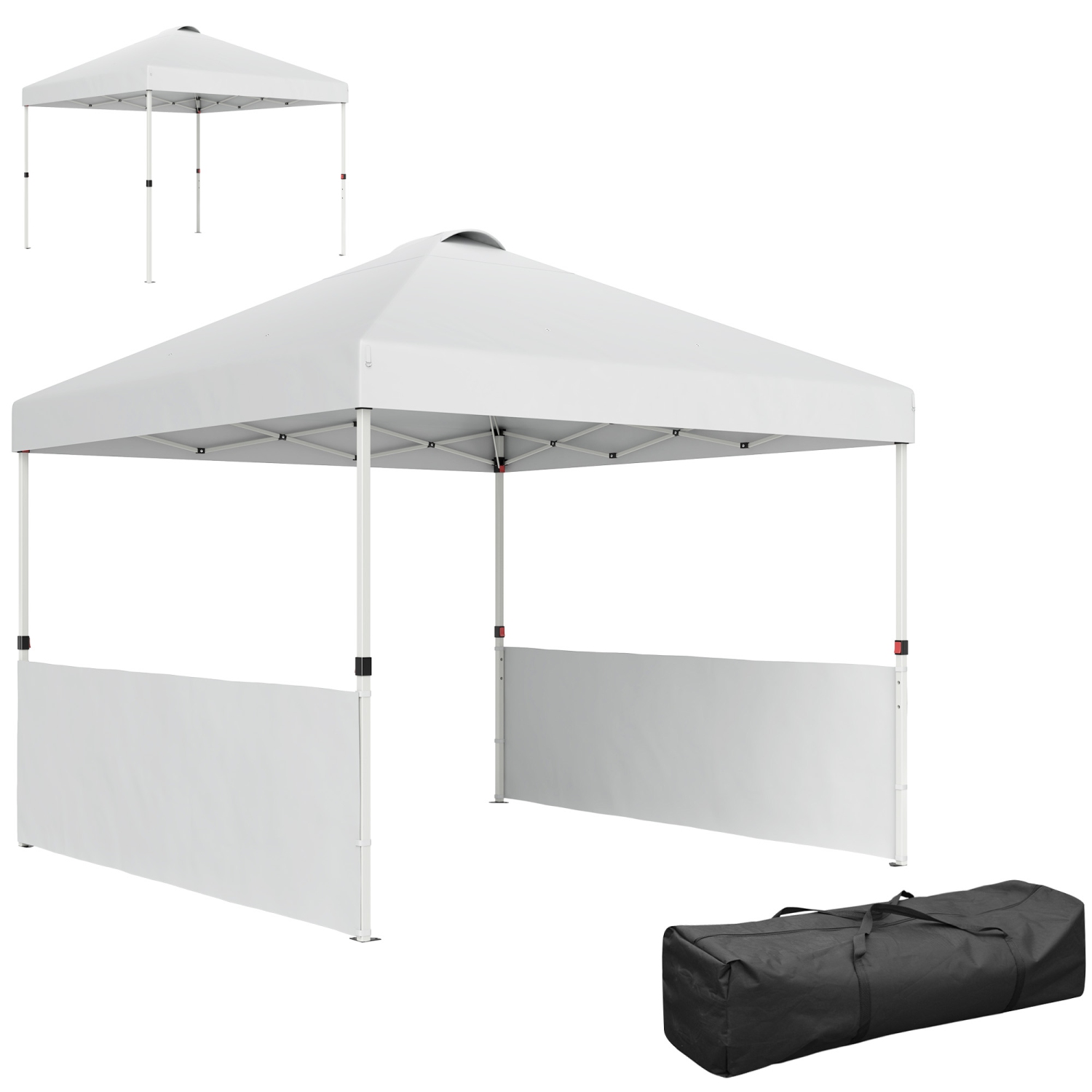 Outsunny 10' x 10' Pop Up Canopy Tent with 2 Half Sidewalls, UV50+ Instant Sun Shelter, Height Adjustable, with Carry Bag and 4 Sand Bags for