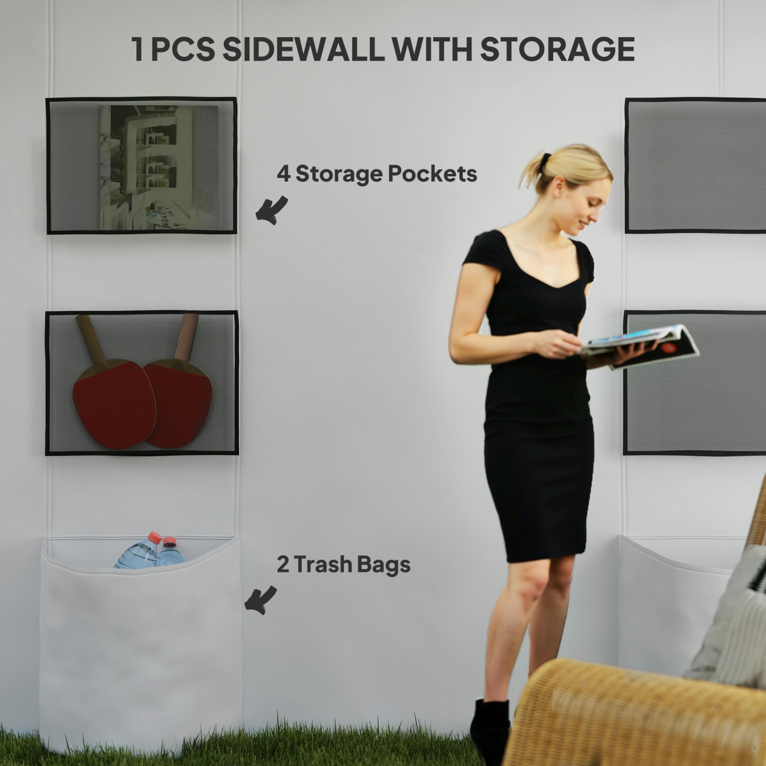 Tente escamotable Outsunny de 10 x 10 pi avec flanc, abri instantané UPF50+ avec pochettes de rangement, hauteur réglable, sac de transport, sacs de