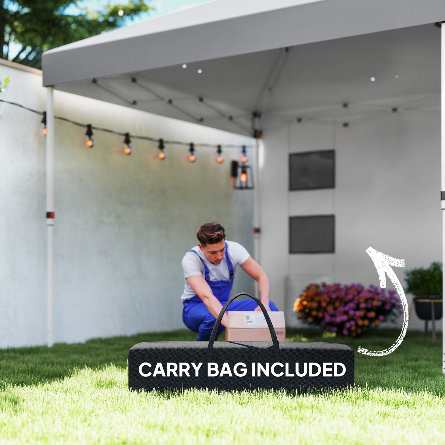 Tente escamotable Outsunny de 10 x 10 pi avec flanc, abri instantané UPF50+ avec pochettes de rangement, hauteur réglable, sac de transport, sacs de