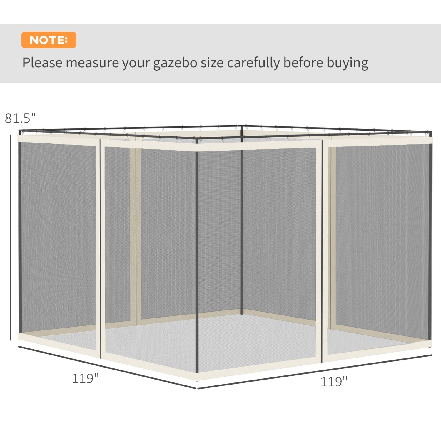 Moustiquaire de rechange Outsunny pour abri de jardin, 10 x 10 pi, parois noires pour auvent avec fermetures à glissière, blanc