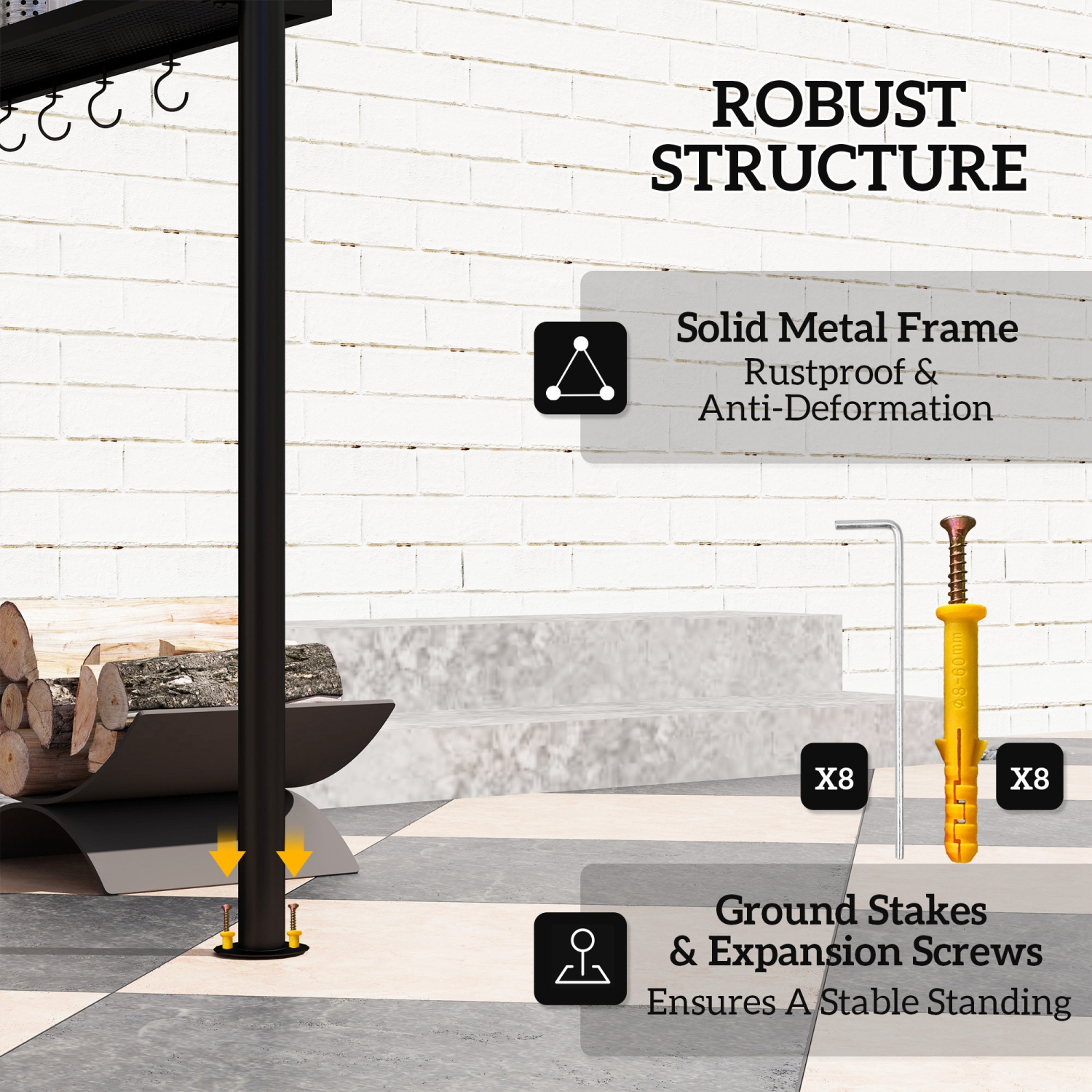 Outsunny 8' x 5' Grill Gazebo, Double Tiered Outdoor BBQ Gazebo with Side Awning, 2 Side Shelves and 6 Hooks, Barbecue Grill Gazebo Shelter for