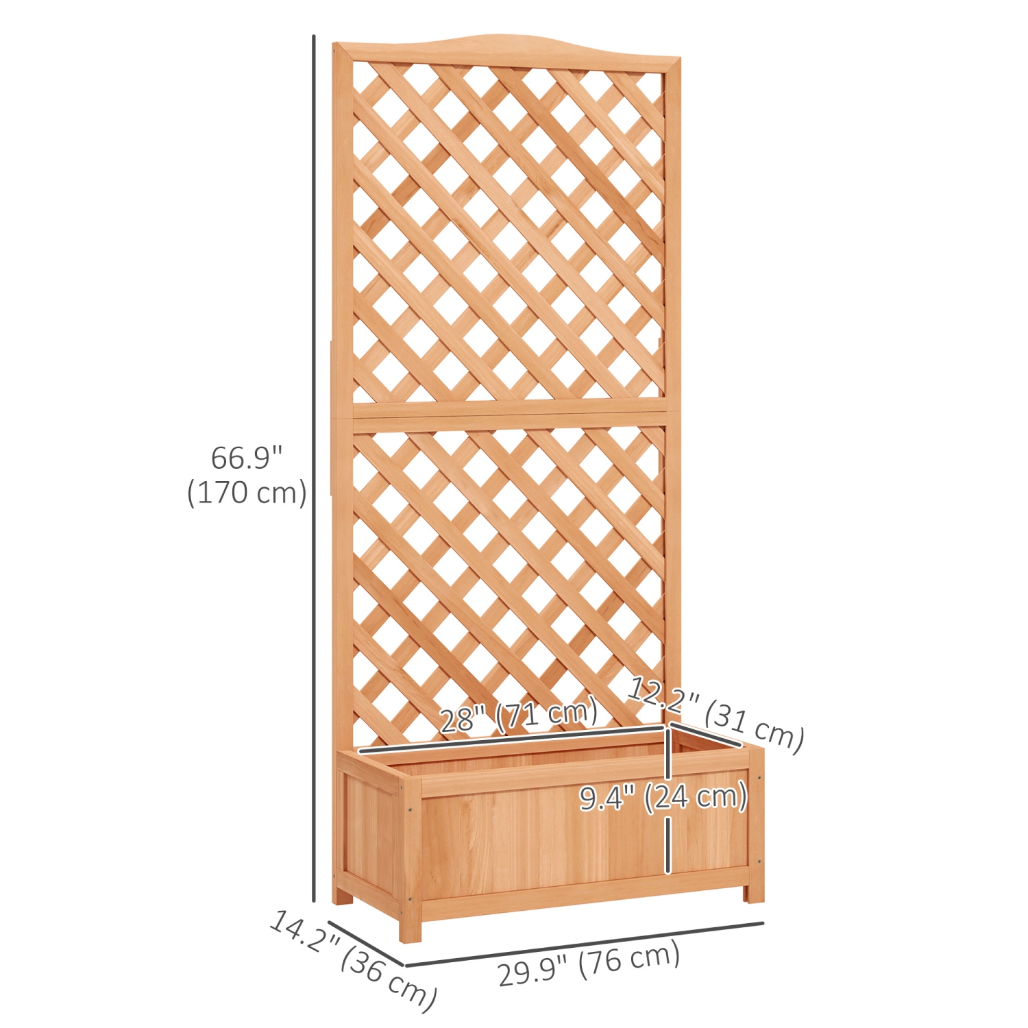 Jardinière de jardin en bois surélevée Outsunny avec treillis, 30 x 14 x 67&nbsp;po, pour l'escalade de vignes, pour faire pousser des légumes, des