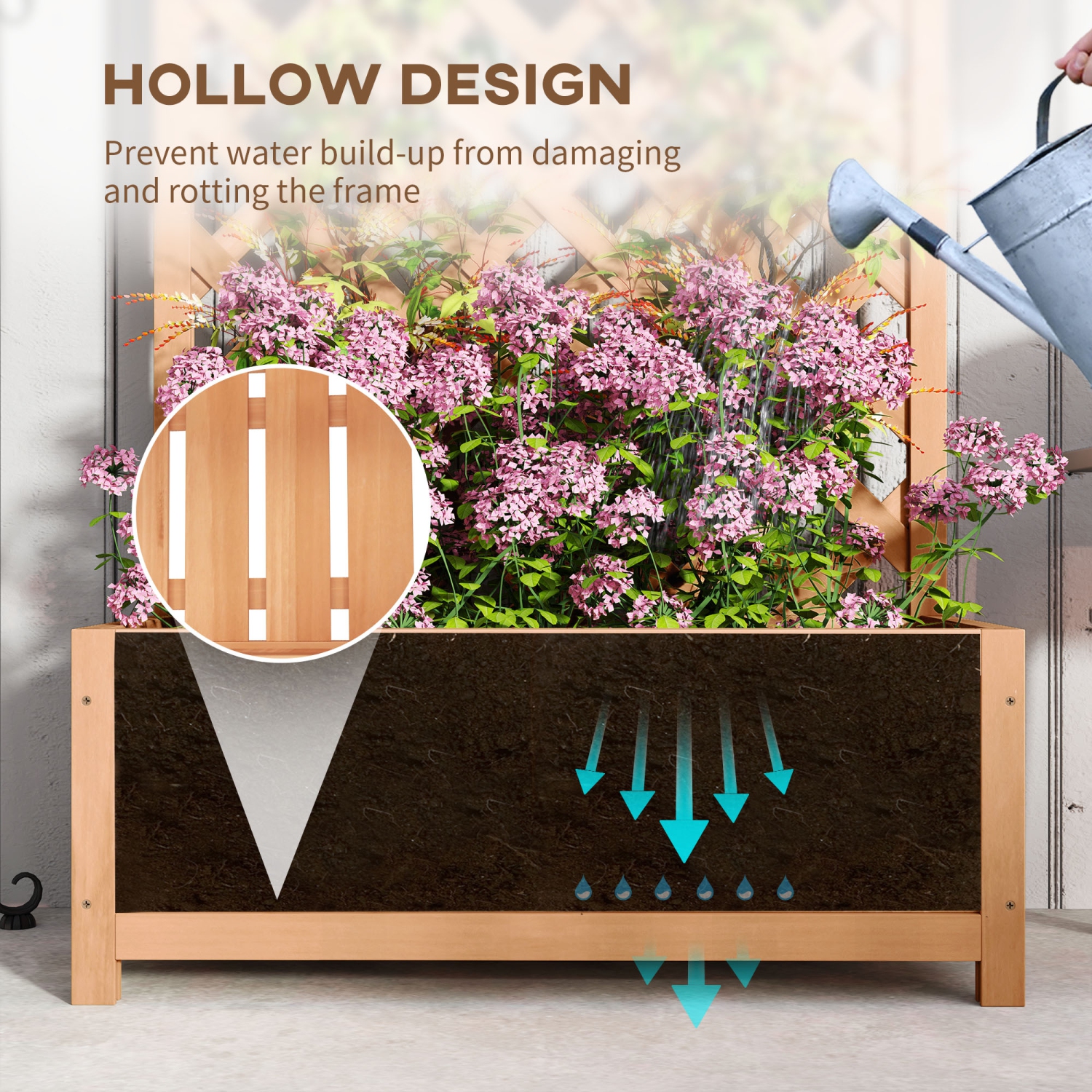 Jardinière de jardin en bois surélevée Outsunny avec treillis, 30 x 14 x 67&nbsp;po, pour l'escalade de vignes, pour faire pousser des légumes, des