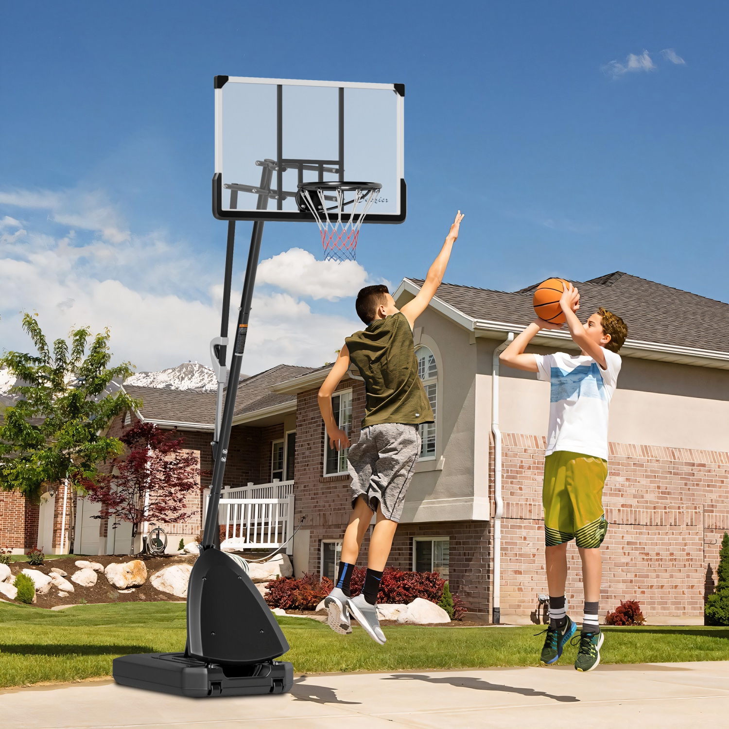 Soozier Portable Basketball Hoop Outdoor, 4.9-10ft Adjustable Basketball Goal with 44" Shatterproof Backboard, Rebound System, Wheels and Fillable