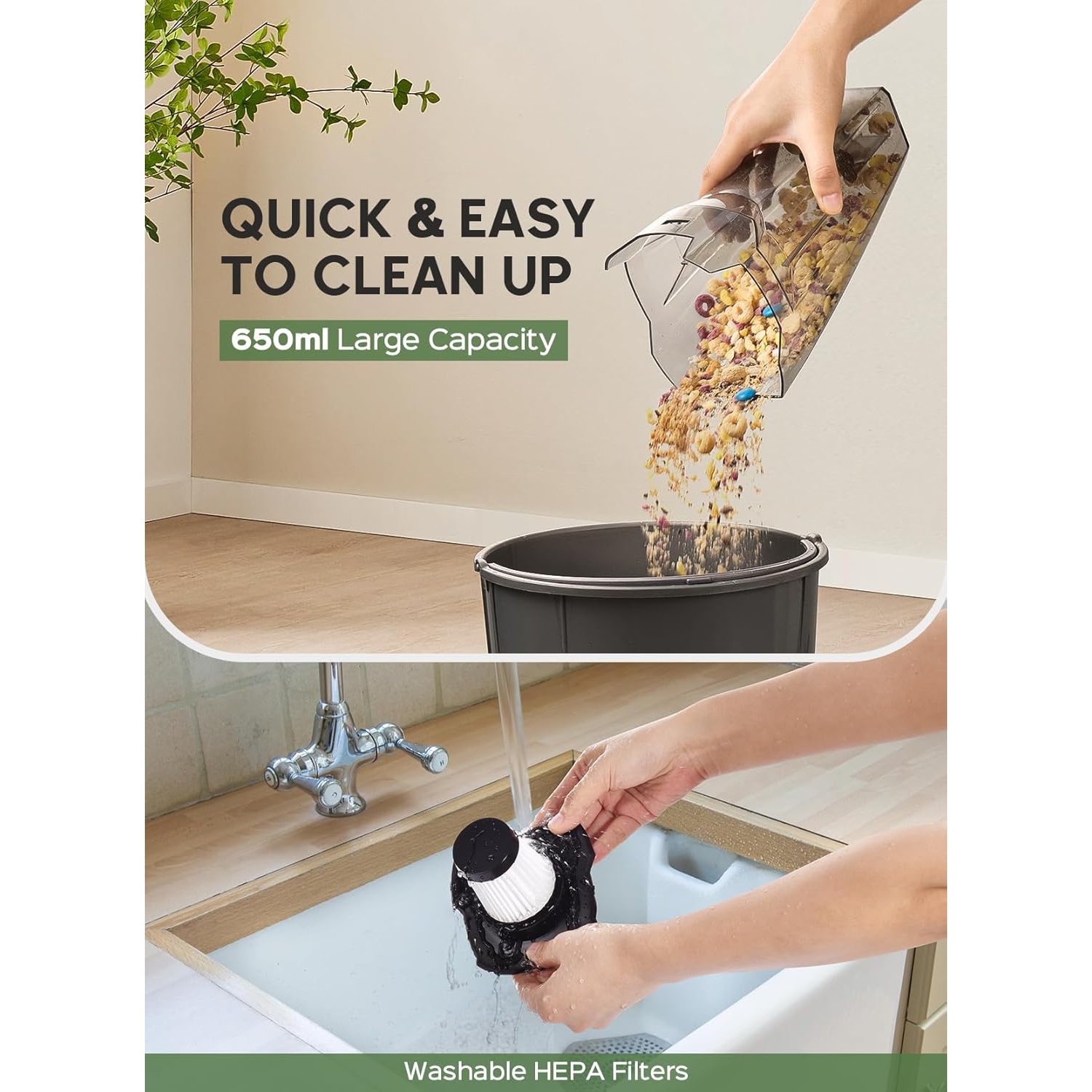 Cordless Handheld Vacuum Cleaner, 9000PA Powerful Suction Rechargeable Hand Vacuum, HEPA Filter with Quick Charge Tech, for Home Car Carpet Stairs