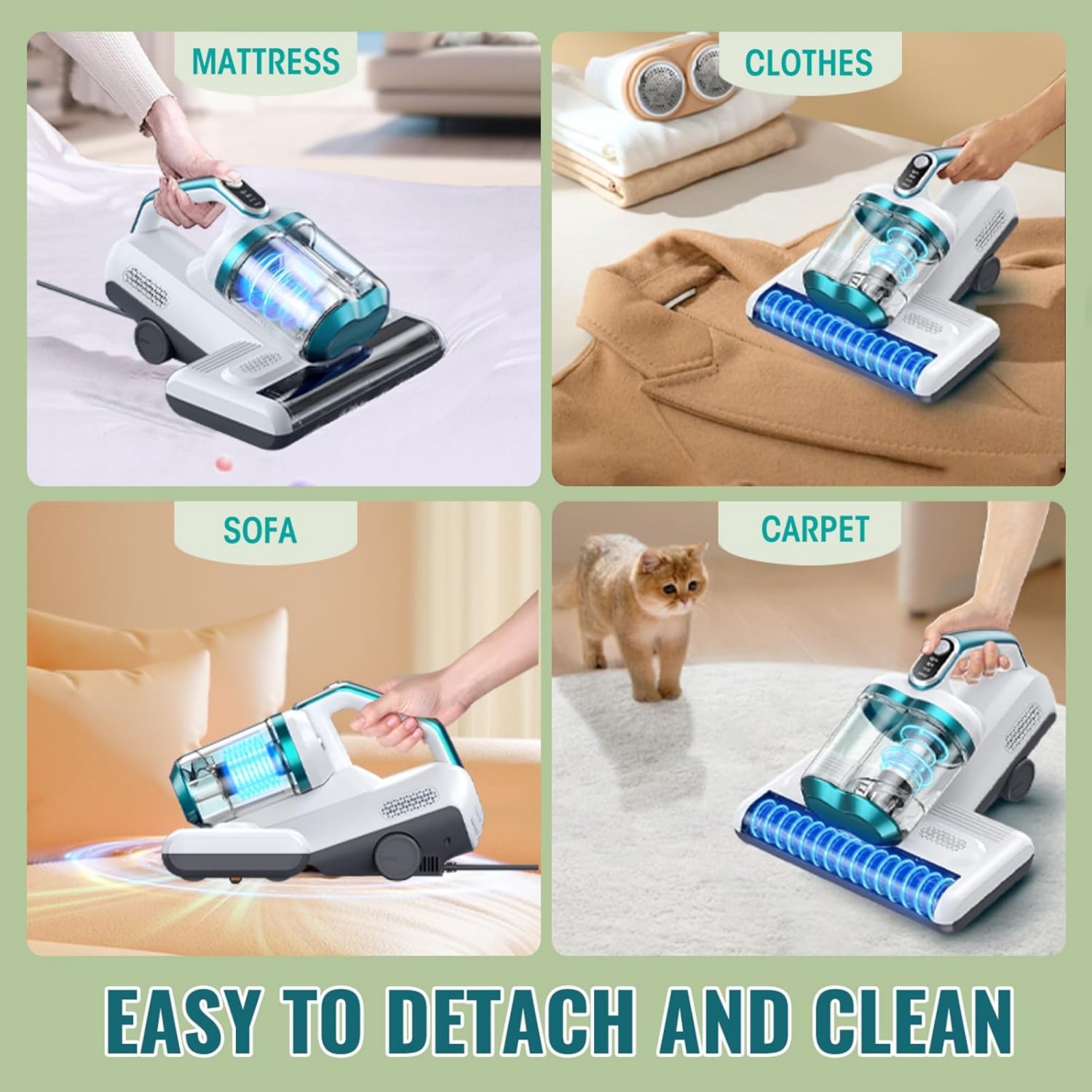 Mattress Vacuum Cleaner with 16Kpa Suction 253.7nm UV-C Light, 30000 RPM/Min Dual Brushroll Rotation & HEPA Filter & Ultrasonic & Heating Tech, 10''