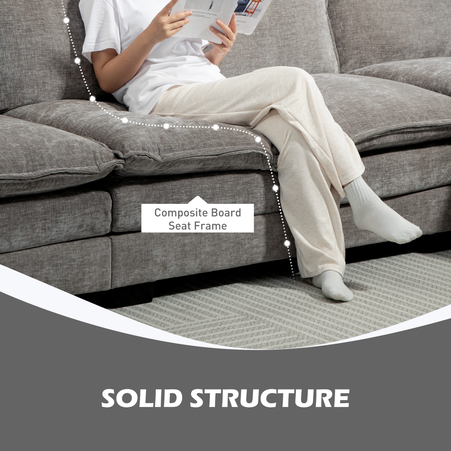 Canapé avec chaise longue de HOMCOM, canapé en chenille en L avec coussins de dossier et coussin de siège double couche pour salon, chambre à