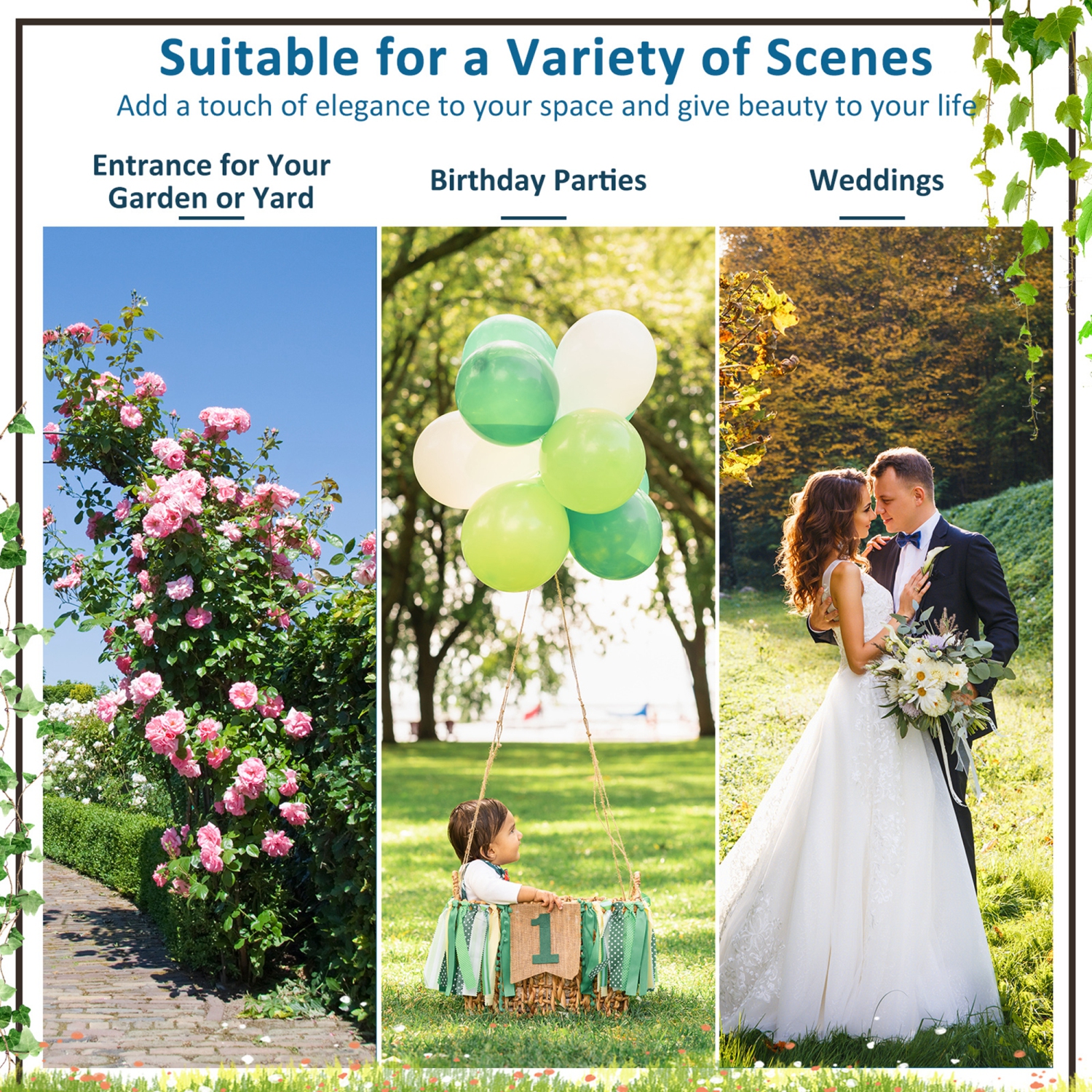 Costway Garden Arch Arbor Trellis Pergola 7.5 ft Metal Archway for Climbing Plants Party