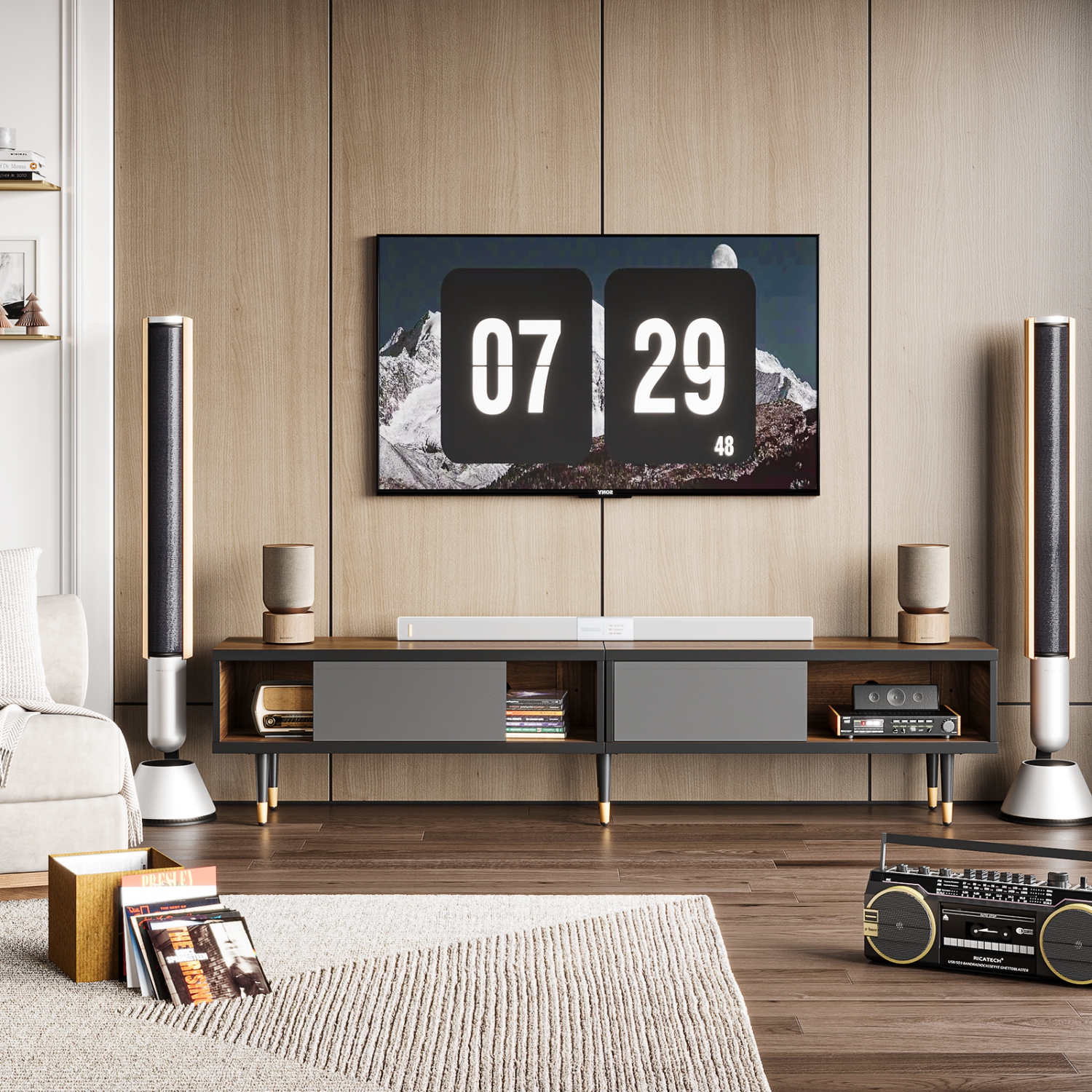 Bestier 80" Media Console, Mid Century Modern TV Stand for 85 inch tv, Entertainment Center with Storage