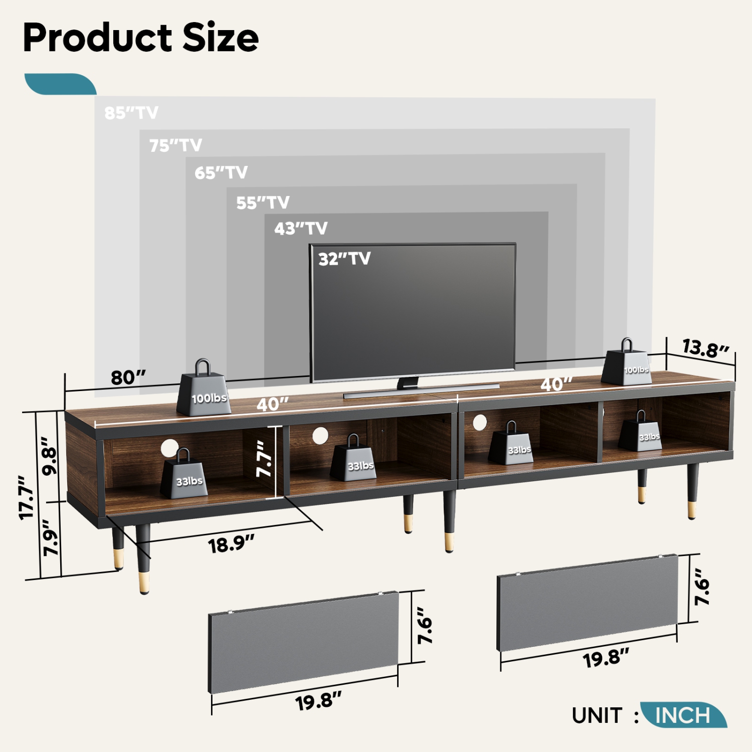 Bestier 80" Media Console, Mid Century Modern TV Stand for 85 inch tv, Entertainment Center with Storage