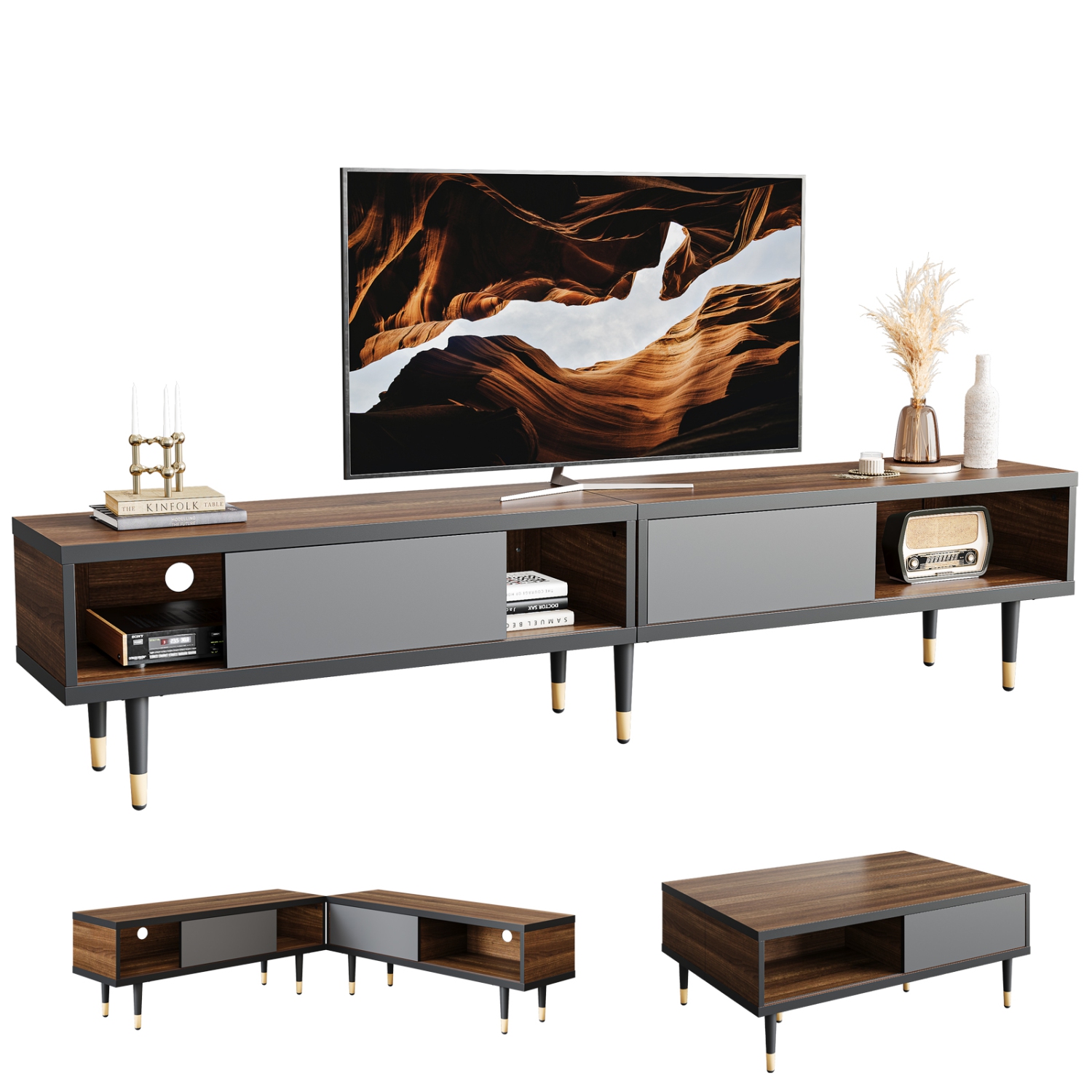 Bestier 80" Media Console, Mid Century Modern TV Stand for 85 inch tv, Entertainment Center with Storage