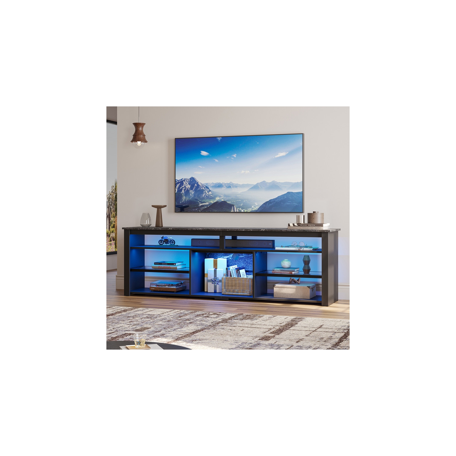 Meuble pour téléviseur de jeu de 70&nbsp;po et moins de Bestier pour téléviseurs jusqu'à 75&nbsp;po, console multimédia LED avec rangement et