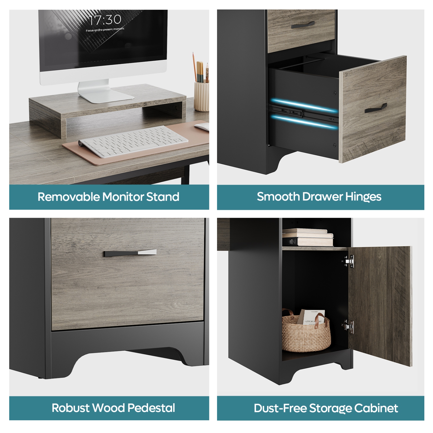 Bestier 63" L Shaped Home Office Desk with File&Storage Drawers and Cabinet, Executive Desk with Monitor Stand and Open Compartments