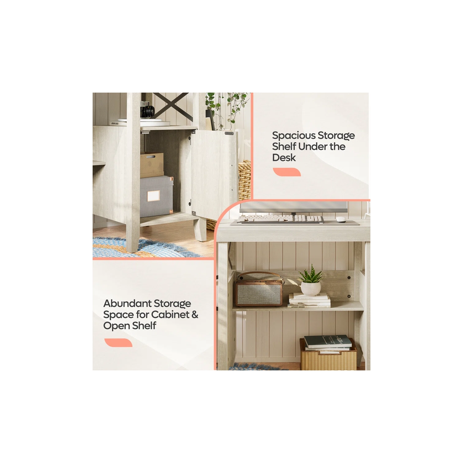 Bestier L-Shaped Home Office Computer Desk with Storage Cabinet, Farmhouse Office Table for Writing Study