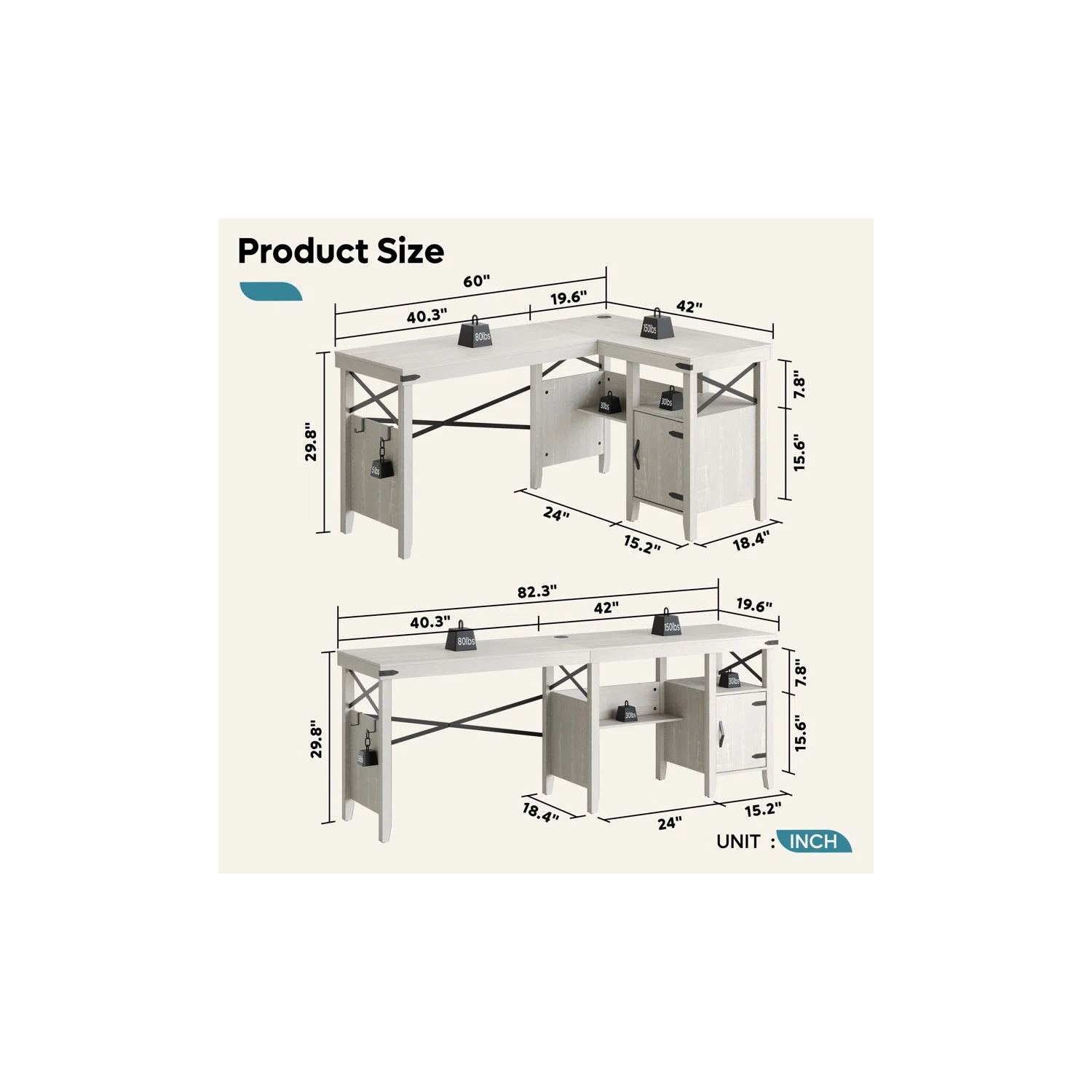 Bestier L-Shaped Home Office Computer Desk with Storage Cabinet, Farmhouse Office Table for Writing Study